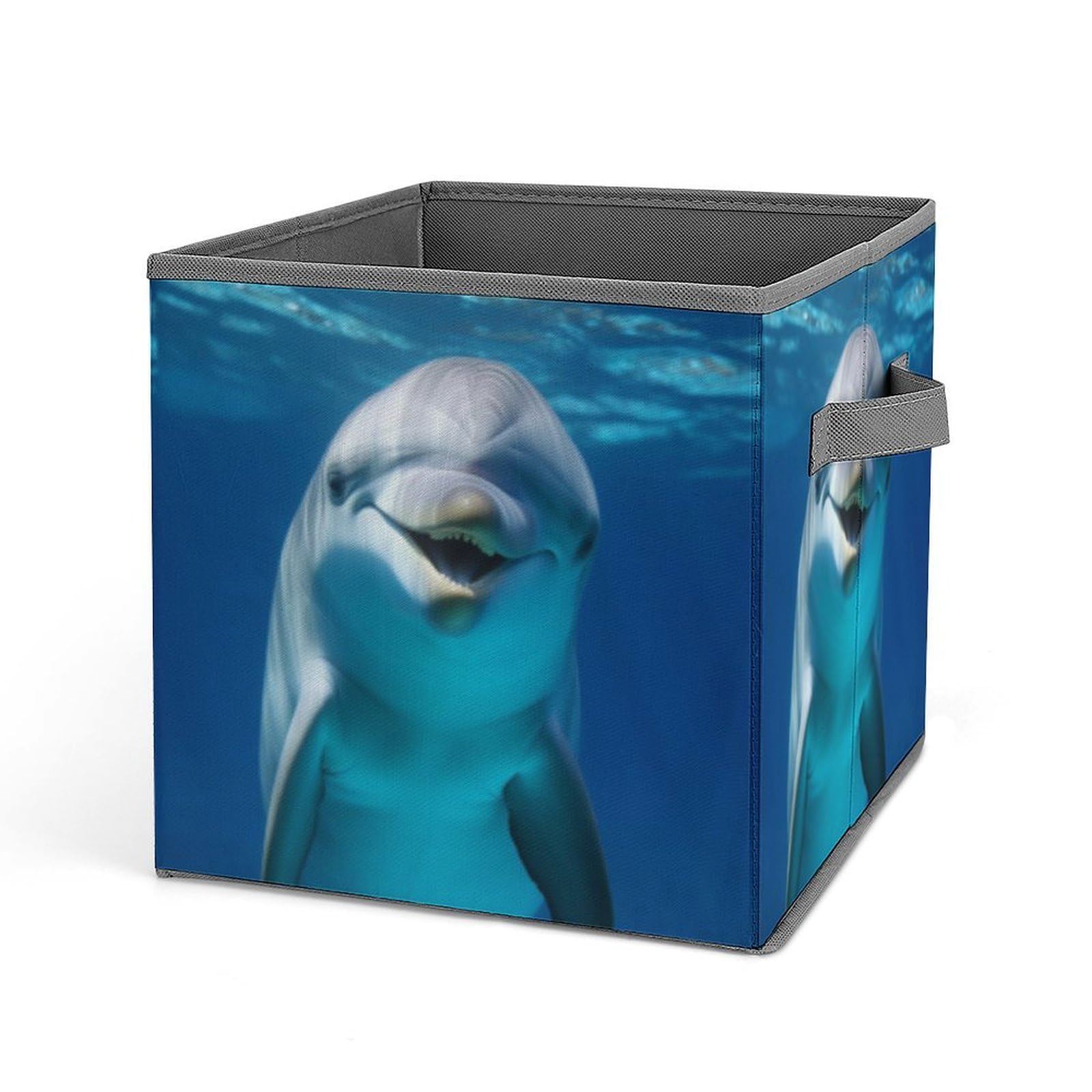 JTREHY Dolphin With Smile Printed Foldable Storage Box, 10.6 Inches Fabric Storage Box for Wardrobe, Bedroom, Utility Room