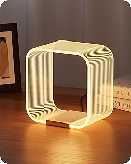 EDISHINE Lampe de Chevet LED Moderne, Lampe Décorative avec Source de Lumière Cachée et Gravure Laser, Acrylique et Aluminium, 3000K, 4W, pour Chambre, Salon et Bureau, Doré
