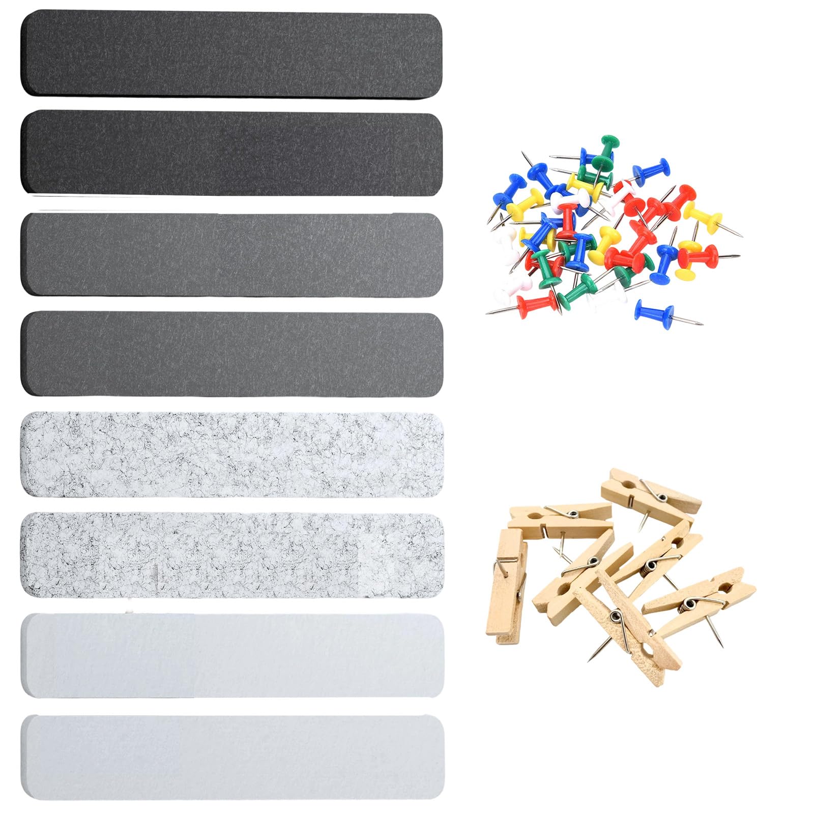 8 PCS Felt Pin Board Bar, Adhesive Cork Board Bulletin Boards Strips, Self-Adhesive Felt Notice Boards for Wall, Office Home Classroom Memo Photo Display, 50 Pins 7 Clips Included