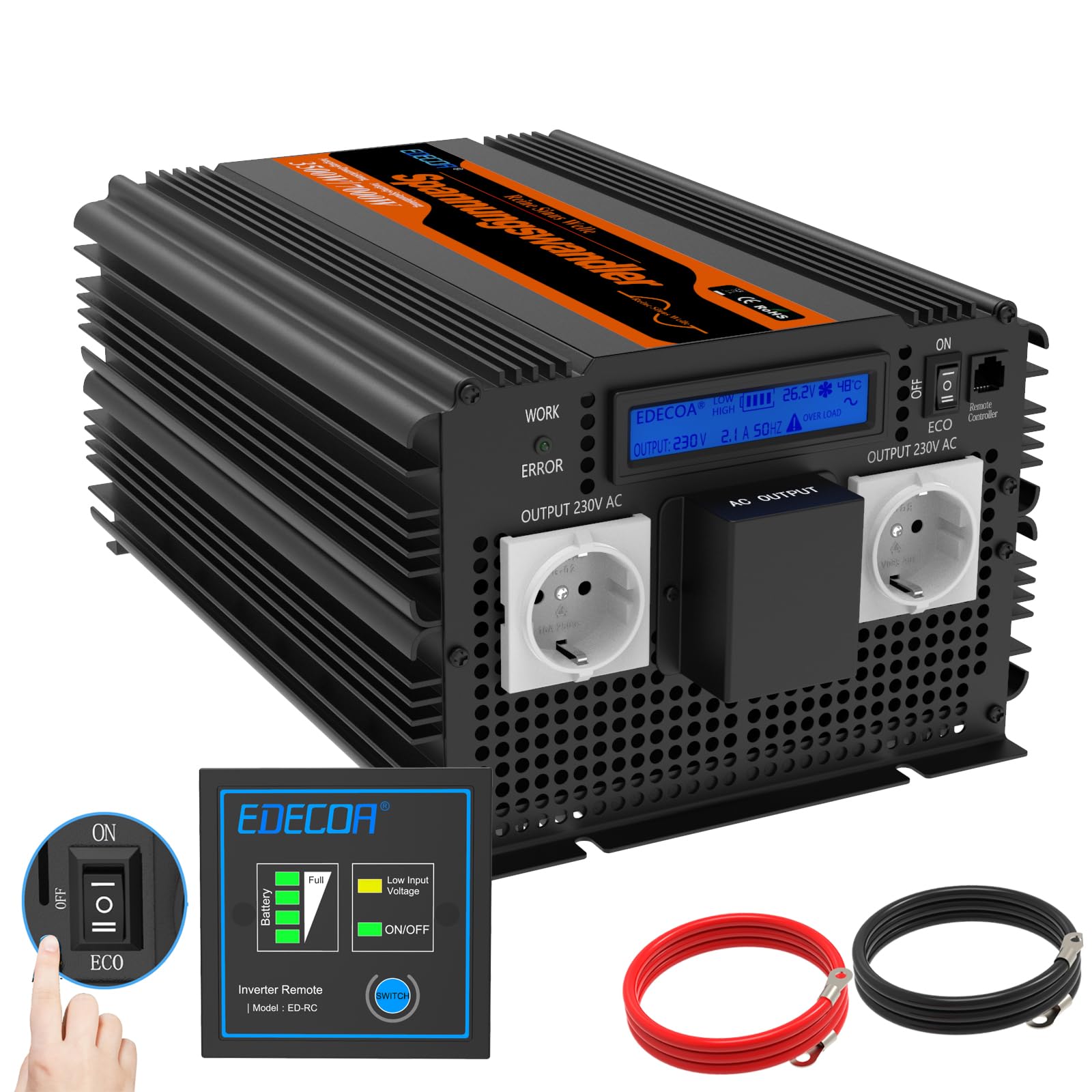 Onduleur à Onde Sinusoïdale PurePower 24-220V - 1000W Puissance Max 2000w Accueil
