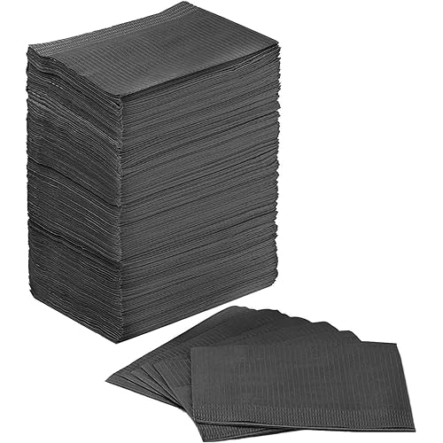 JMU 125 Pack Dental Bibs, Black Dental Bibs Disposable 2-Ply Paper 1-Ply Film, 13" x 18" Tattoo Bibs