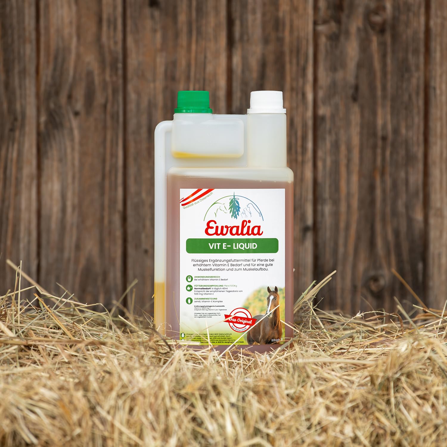 Ewalia Vitamine E, soutien puissant pour les muscles et la vitalité, vitamine E naturelle pour votre cheval, développée avec des vétérinaires, 100 % naturelle, sans additifs, 1 l