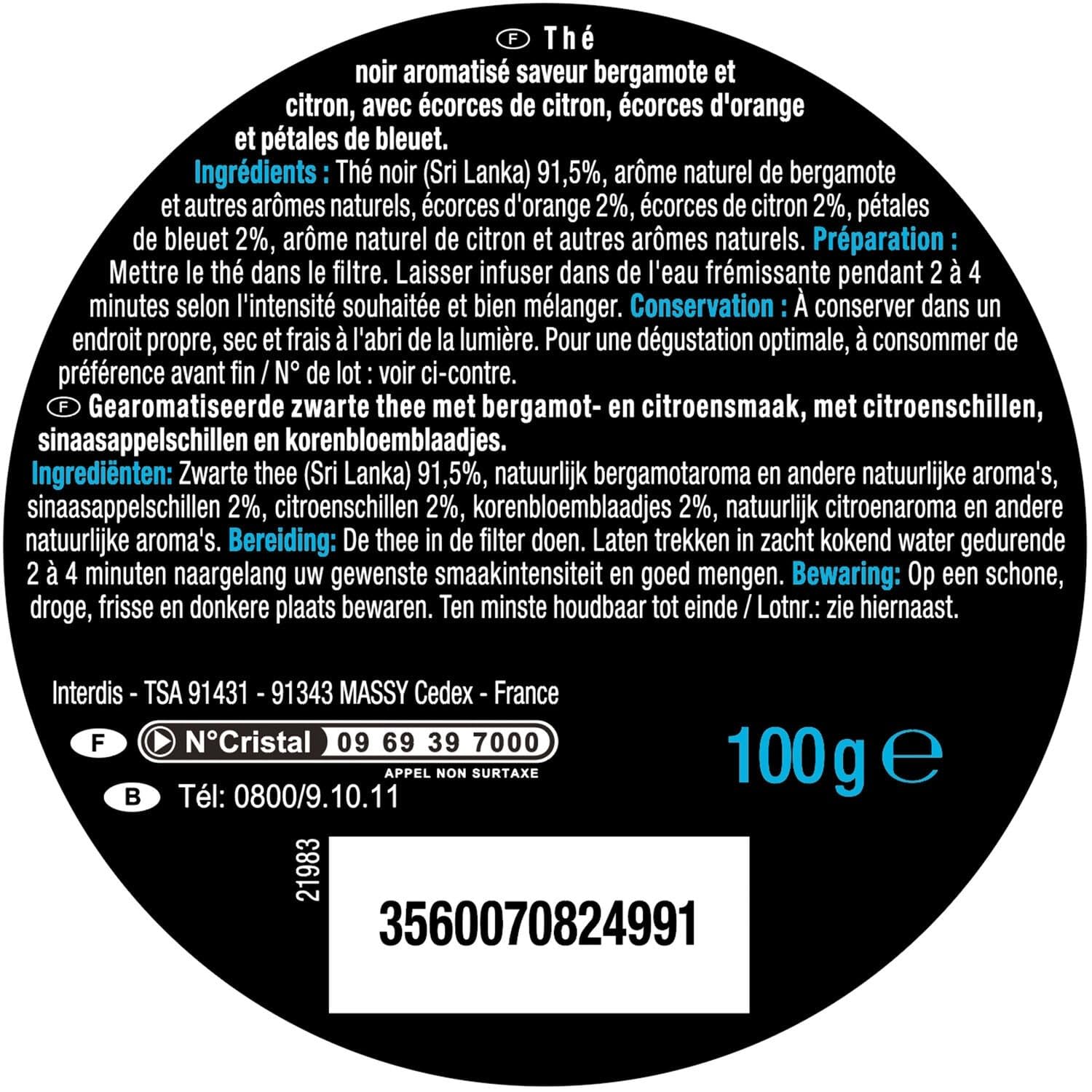 Savourez un moment de pause gourmande avec le Thé Noir Earl Grey CARREFOUR SELECTION, saveur Russian Earl Grey, écorces d'agrumes et bleuet, format 100g en boîte métallique - Lot de 3