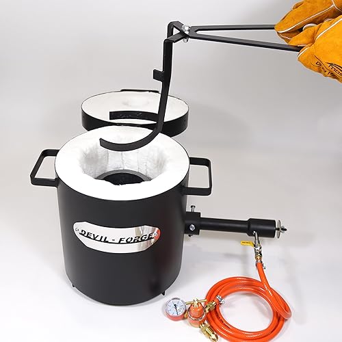 Miniatura 3 de DEVIL-FORGE Horno de propano FB2Mb Kit completo 22.0 lbs, crisol, pinzas, guantes resistentes al calor, 1 quemador DFC (180.000 BTU) Fundición