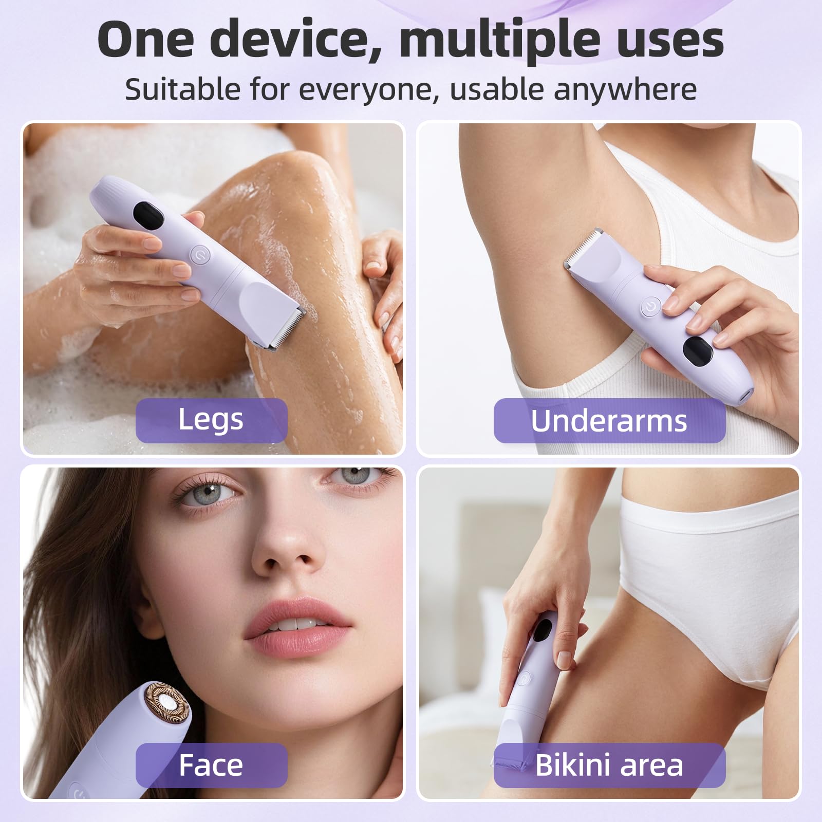 Carehabi Rasoio Elettrico Donna 3 in 1 Impermeabile IPX6 Epilatore Elettrico Donna Depilatore Donna Display LCD Uso a secco/bagnato per Bikini Viso e Corpo