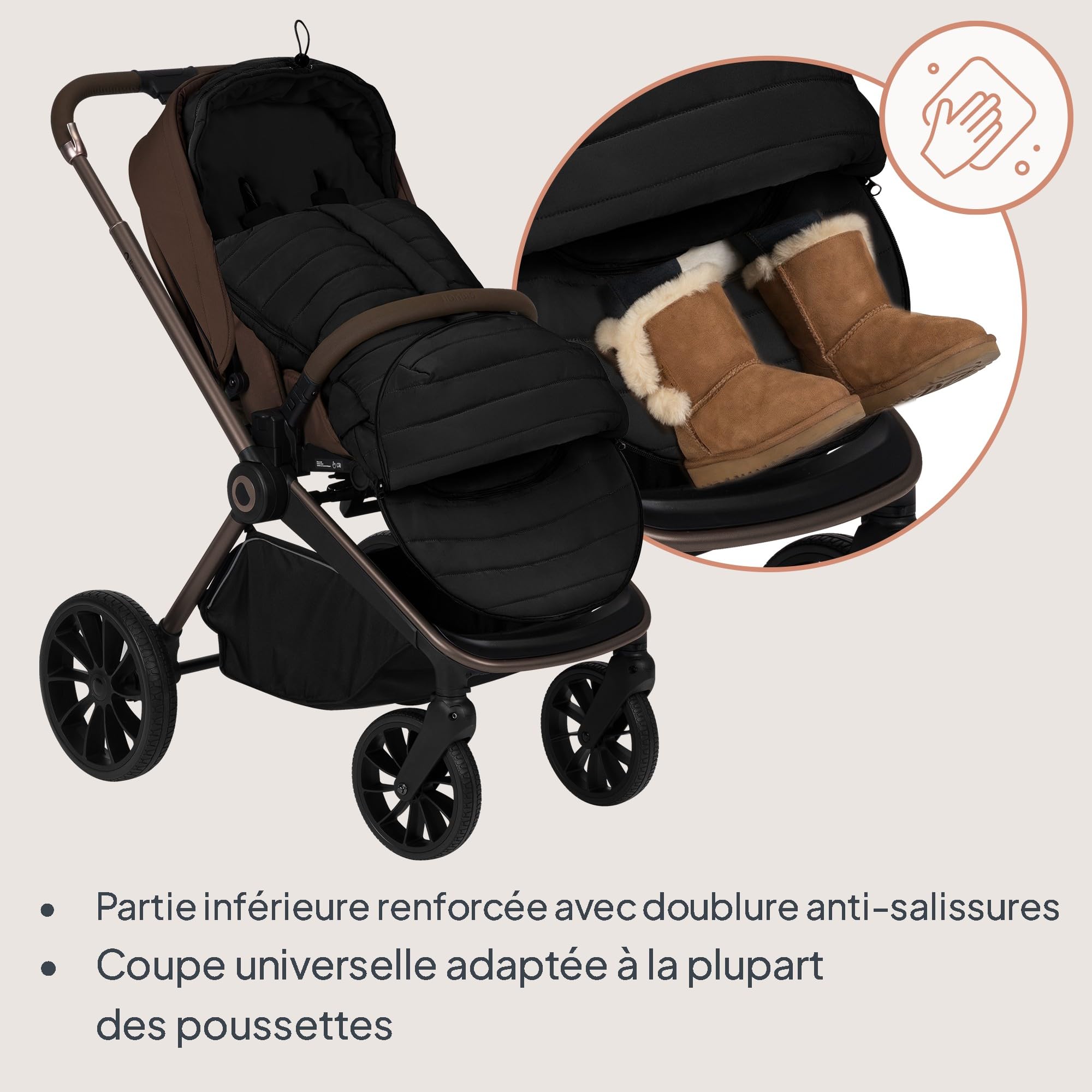 Lionelo Oli Chancelière Bébé Poussette Universelle 2 en 1 Hiver 101 x 45 cm | 2 en 1 poussette et nacelle, chaude jusqu’à -20°C, déperlante, capuche réglable, compatible harnais 5 points, lavable à 30°C