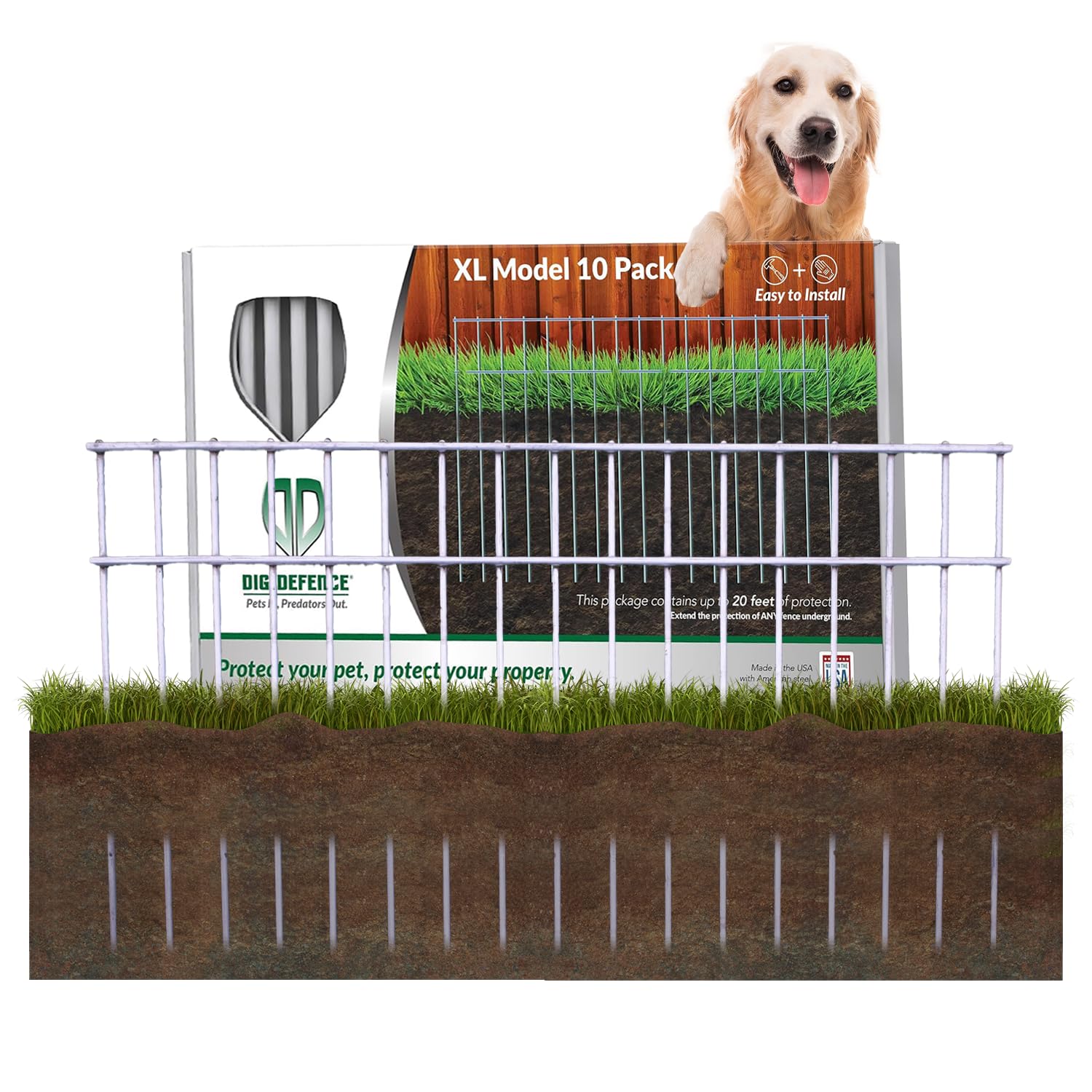 Dig Defence Original Animal Barrier Fence, Ideal Holiday, Ideal Gift for Pet Lovers, X-Large Outdoor Fence for Dogs and Rabbits, Yard and Patio, 24”(L) X 15”(H), 10 Pack
