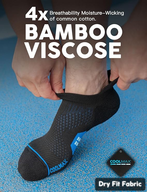 Juclise Coolmax Compression Running No Show Socks Bamboo Sport Golf Walking Moisture Wicking Cushioned Anti-Blister Seamless