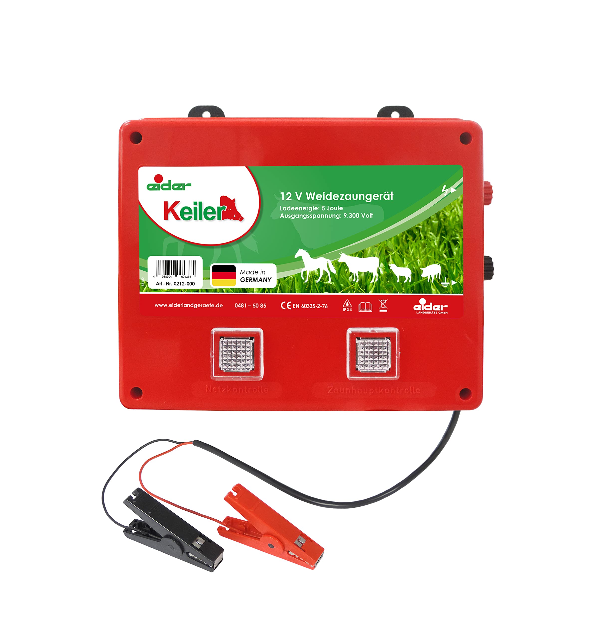 Eider Weidezaungerät Keiler - sehr Starkes 12 Volt Batteriegerät - vielseitig für viele Tierarten einsetzbar - für Kilometer Lange Zäune geeignet - Made in Germany