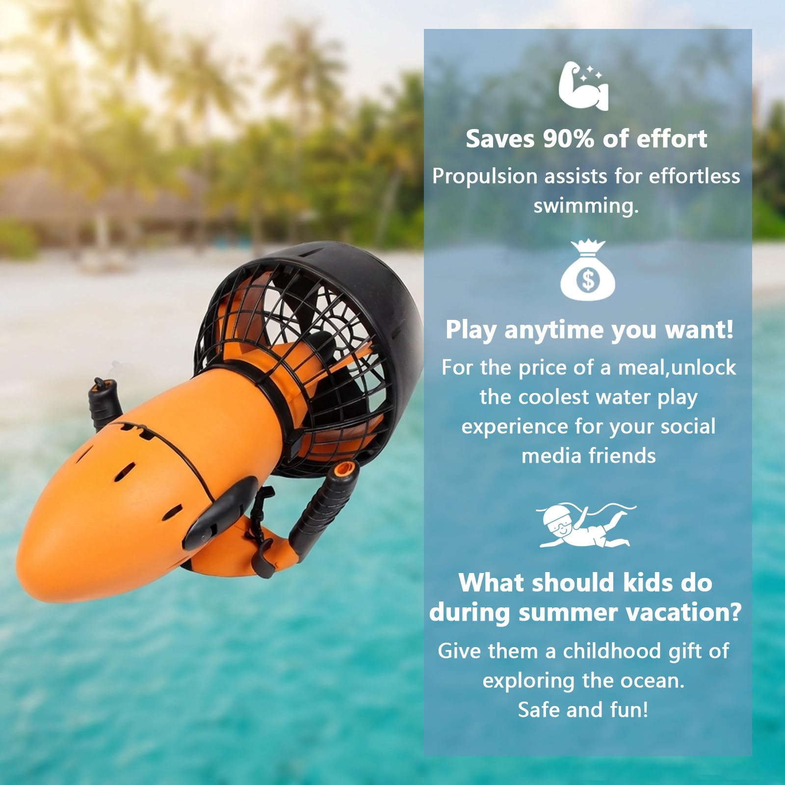 Monopattino subacqueo con Motore 500W, 22m di profondità Massima & Controllo velocità Variabile, per Piscina Immersioni Snorkeling Attrezzatura Sportiva 1Battery