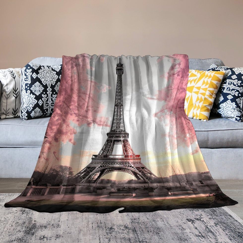 Miniatura 7 de Manta de la Torre Eiffel de París, súper suave, rústica, color rosa, manta temática de París para sofá, cama y sofá, 30 x 40 pulgadas