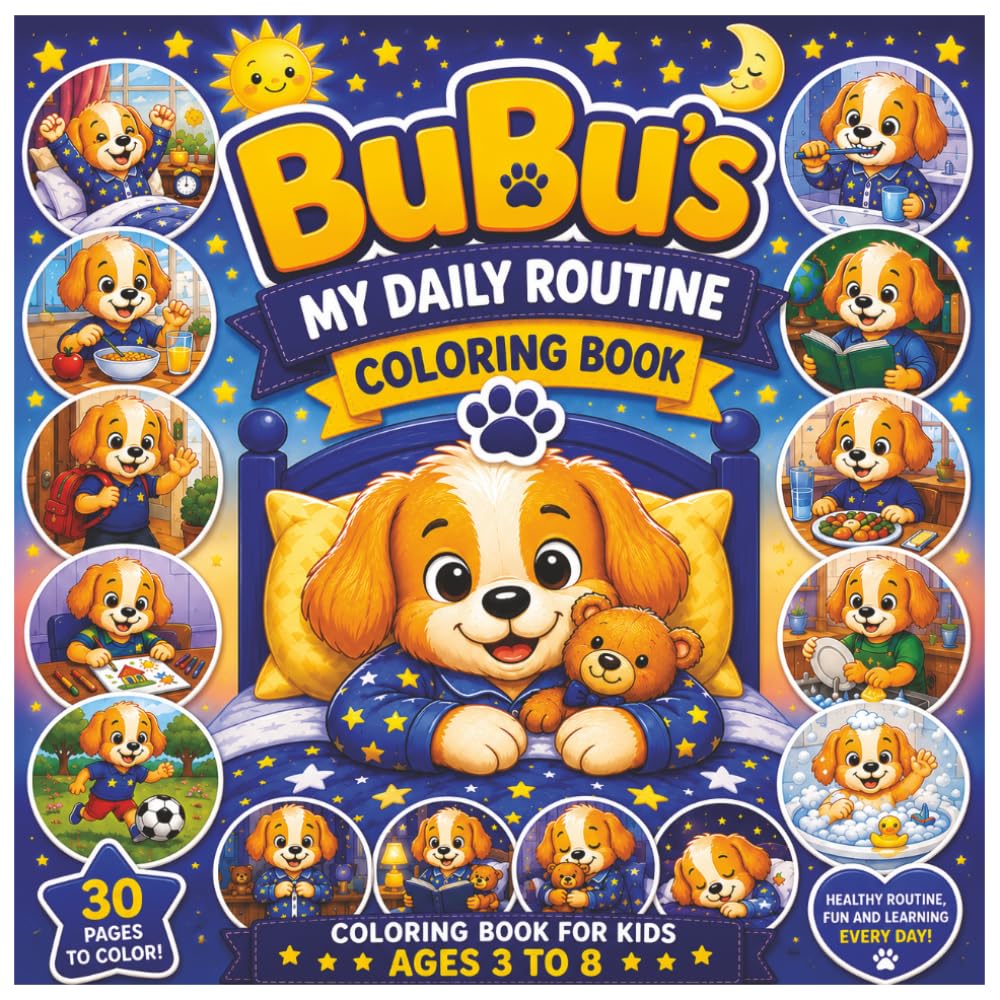 BuBus MY DAILY ROUTINE COLORING BOOK: Cute and Cozy Daily Adventures for Kids Ages 3 to 8 • Fun Coloring Pages About Morning, School, Playtime, Bath Time and Bedtime