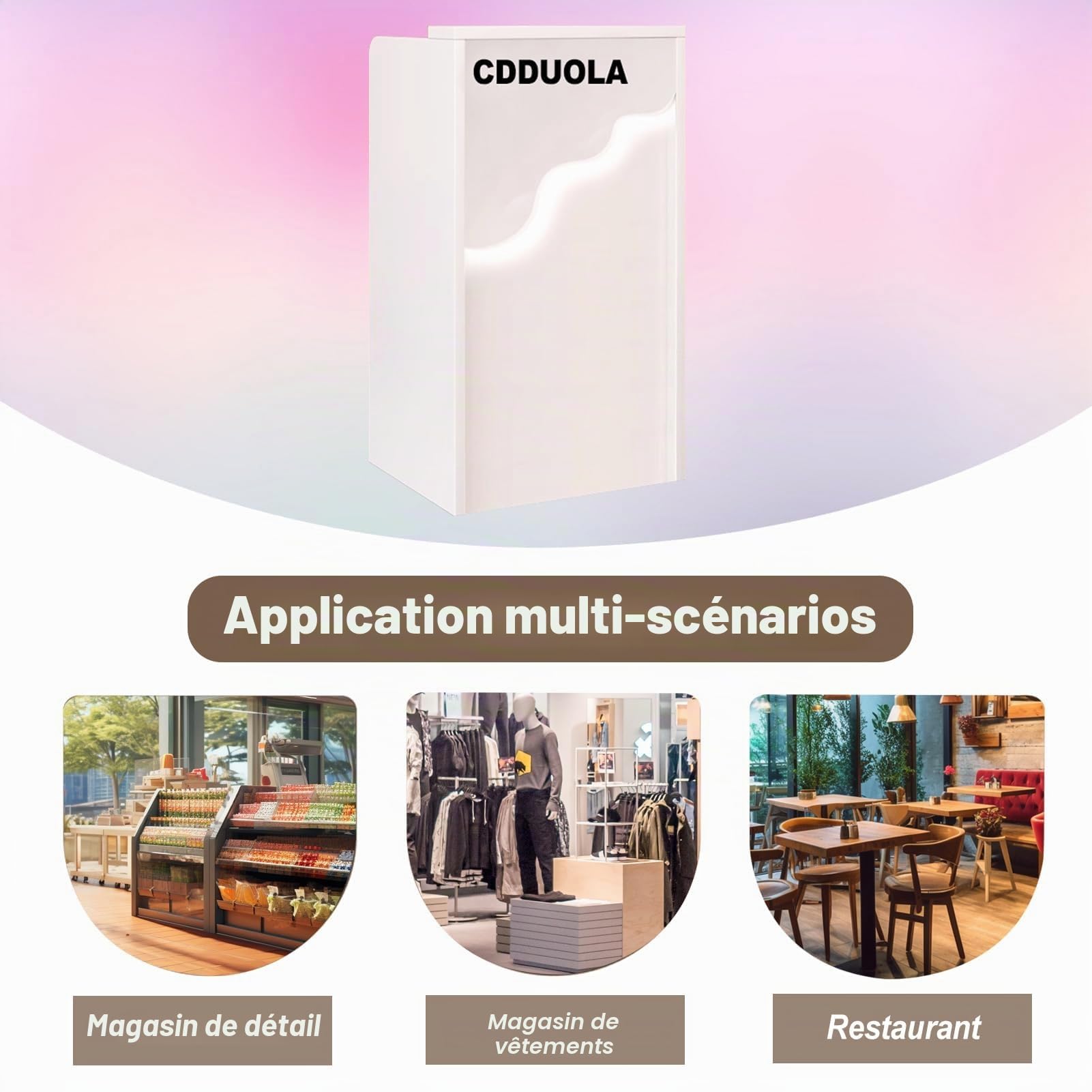 Petit comptoir de réception avec lumière LED, comptoir Moderne avec tiroir verrouillable, de Caisse Blanc pour Magasin de vêtements, Hall, Salon de beauté (Blanc, 60 x 40 x 96 cm)