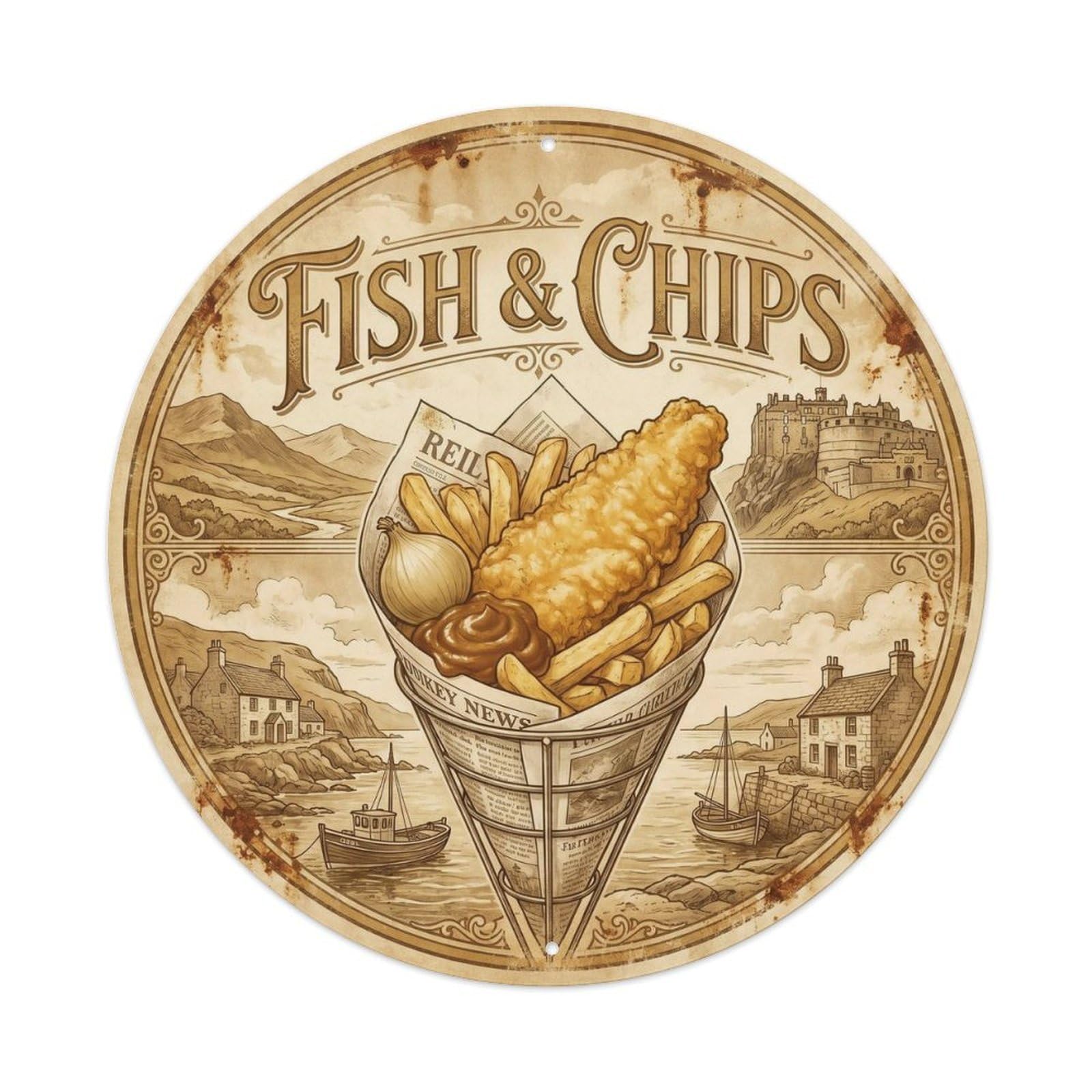 Scotland Street Food Chippy Seafood Basket Vintage Metal Tin Sign