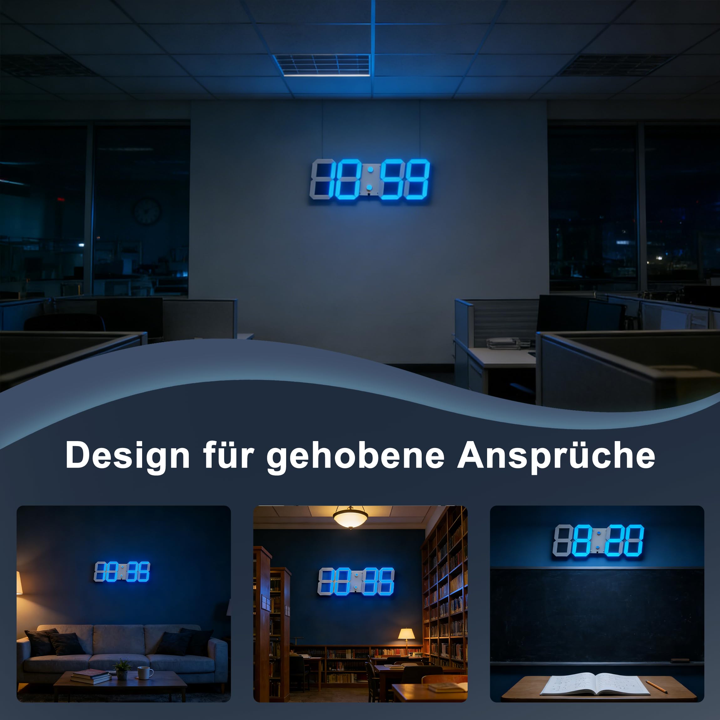 CHKOSDA Orologio da parete digitale a LED 3D, 44 cm, leggibilità fino a 50 m, bianco | cifre da 15 cm, telecomando, dimmer automatico, timer, alimentazione a rete per soggiorno, fitness, garage, ufficio, scuola.