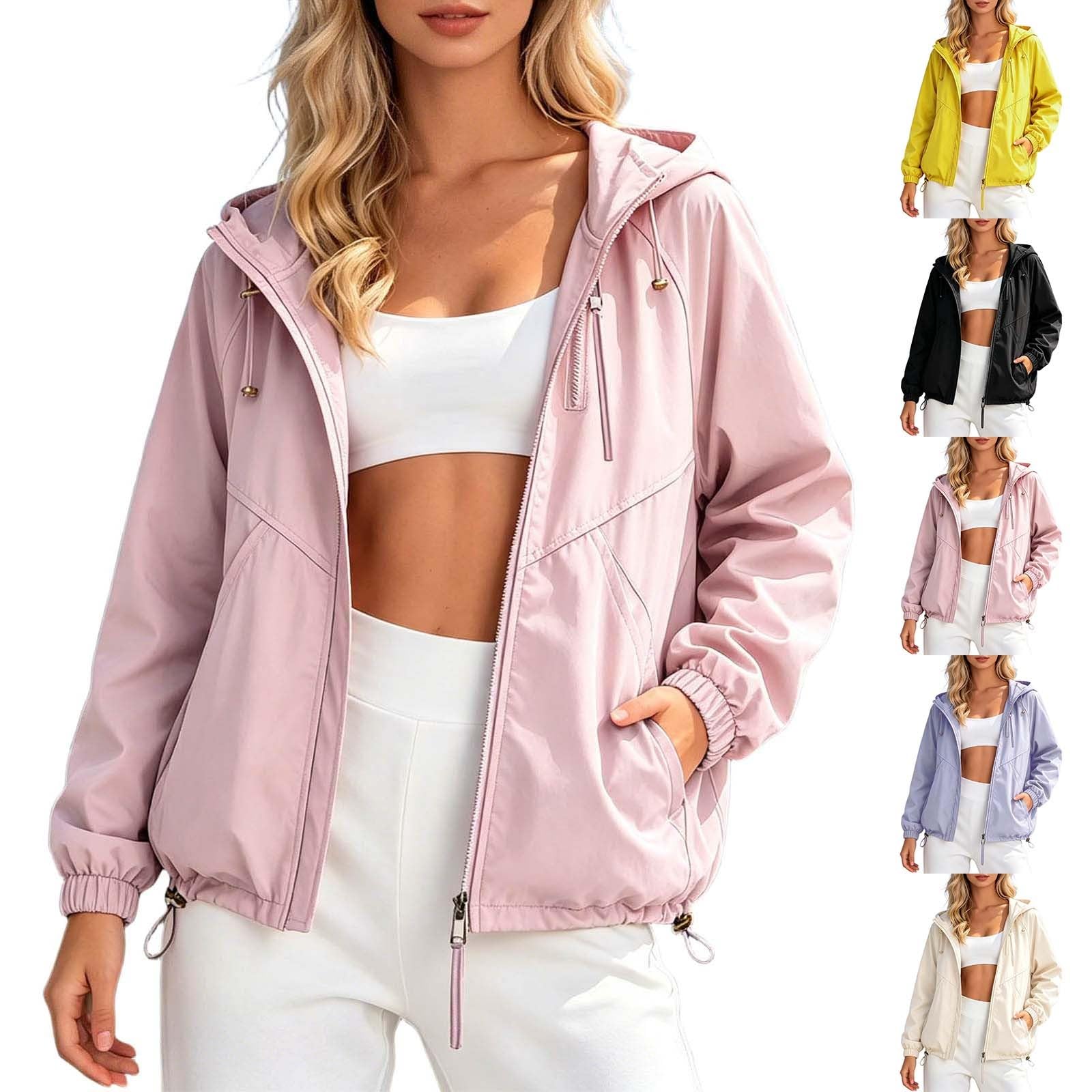 Parka Imperméable Femme Fermeture Zip Blouson Coupe Vent De Pluie Avec Capuche et Poches Légère Séchage Rapide Veste Multifonction pour Randonnée Promenade et Temps Pluvieux de la Saison Estivale