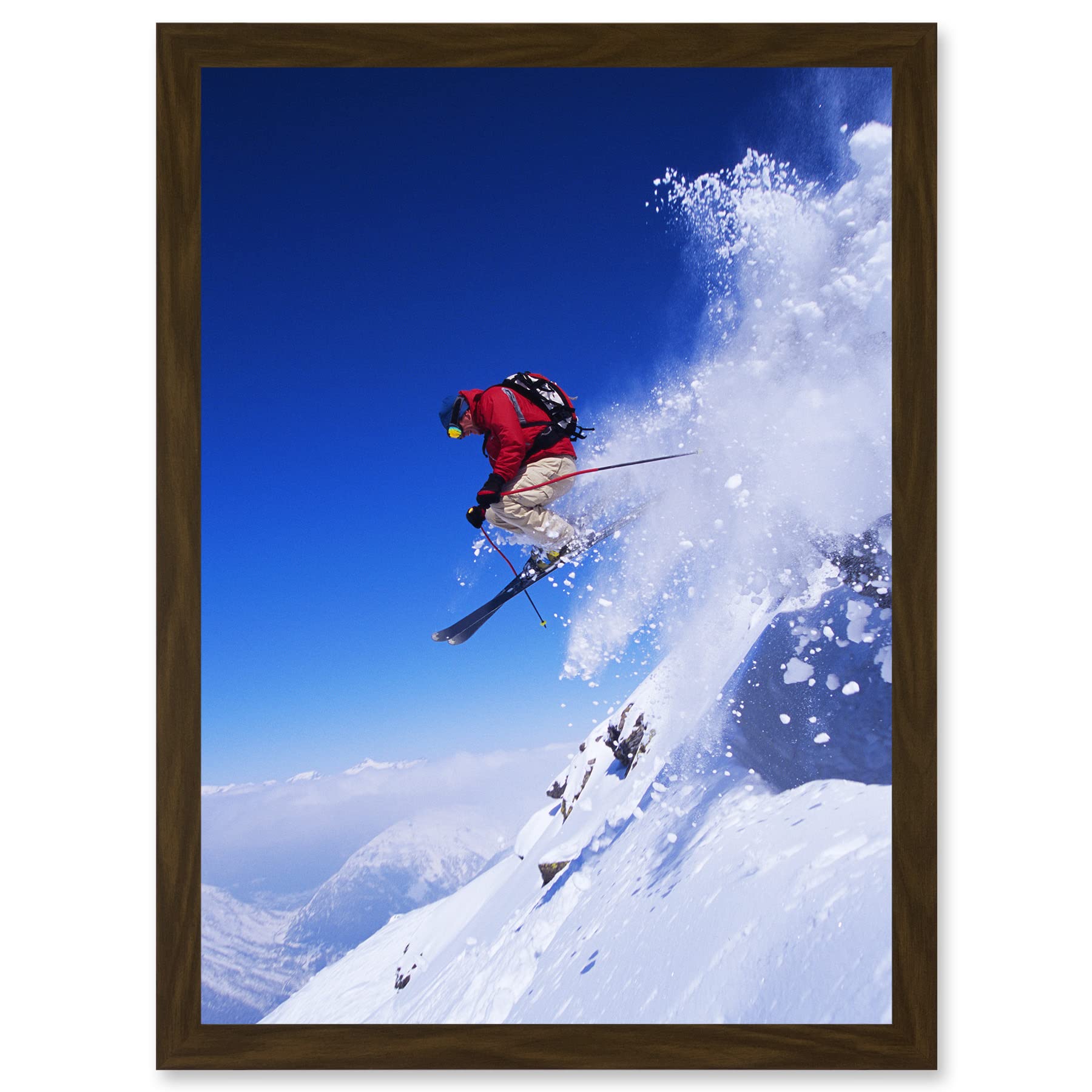 Artery8 Skier Ski Jumping Snow Sport Sky A4 Artwork Framed Wall Art Print