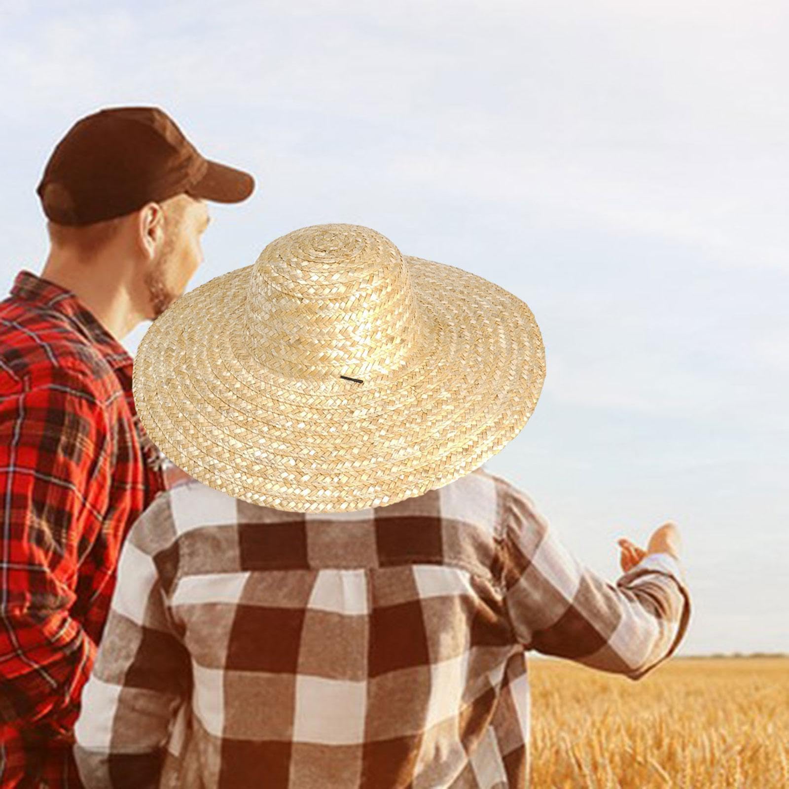 B Baosity Sombrero de Protección Solar Fabricado en Paja Ligera Equipado con Correa para Viento y Cordón Ajustable Adecuado para Jardinería Pesca Camping