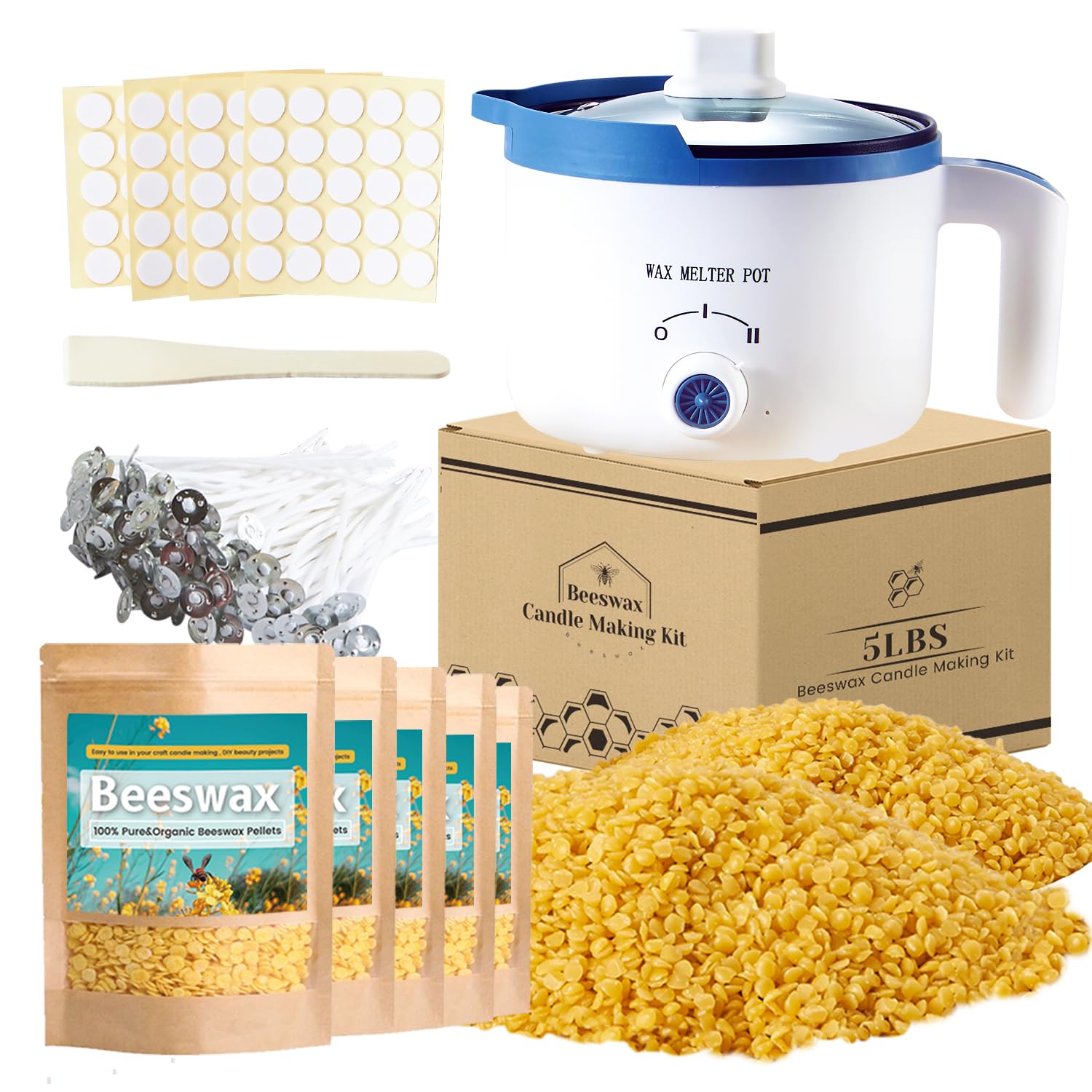 LINGQIAN Beeswax Candle Making Kit, Natural 5lbs Beeswax Pellets for Candle Making,Yellow Bees Wax for DIY Candles,Make Your Own Candle at Home
