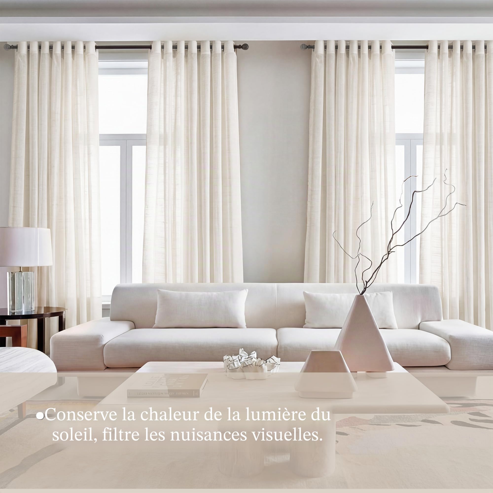 Rideau Voilage Transparent Lin Beige-de Salon Moderne Chambre Cuisine Balcon Baie Vitrée Léger Romantique à Oeillet Eyelet Tamisant Sheer Curtains Décorations d'intérieur de Fenêtre 140x280cm 2PC