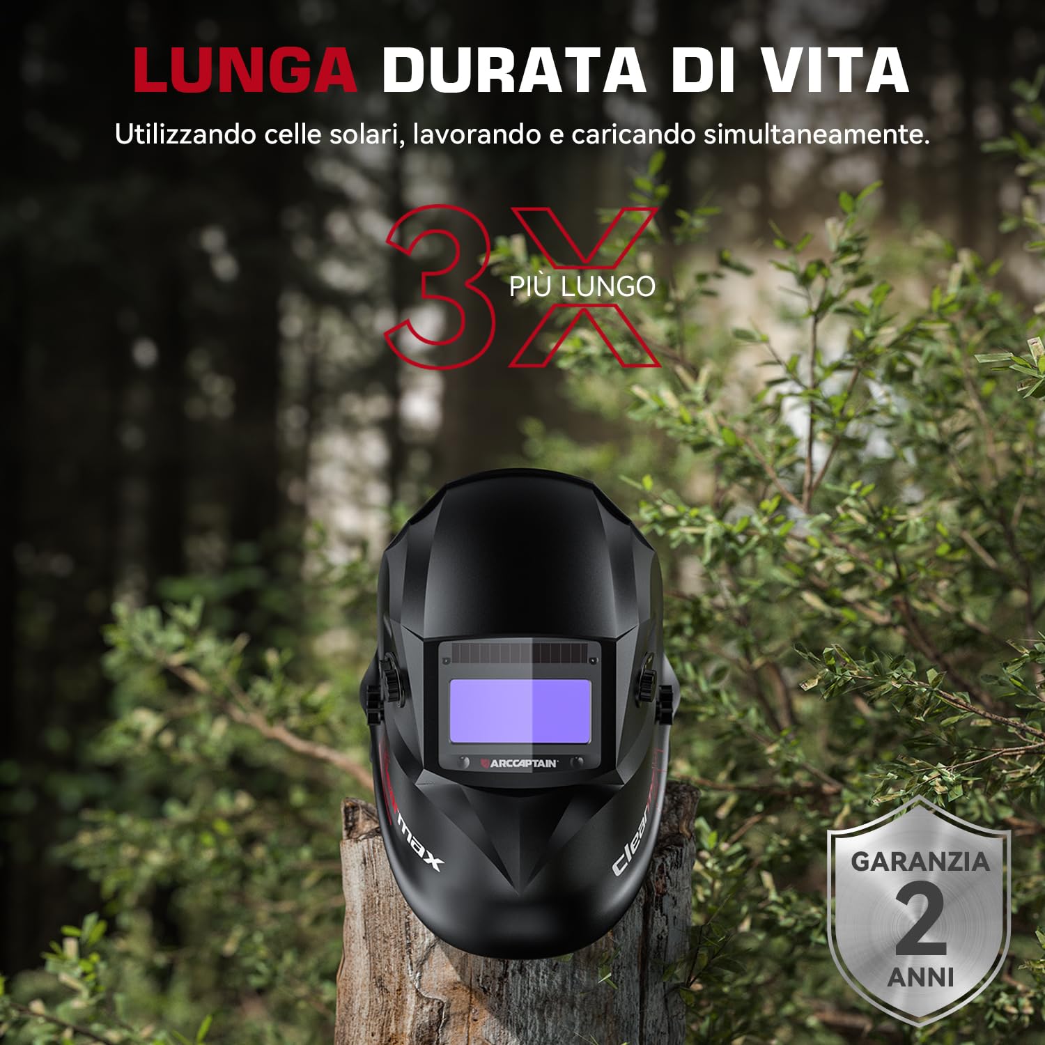 ARCCAPTAIN Casco da saldatura auto oscurante, maschera per saldatura ad energia solare con 4 sensori ad arco, chiarezza ottica 1/1/1/1 e tonalità regolabile 4/9-13 casco saldatore