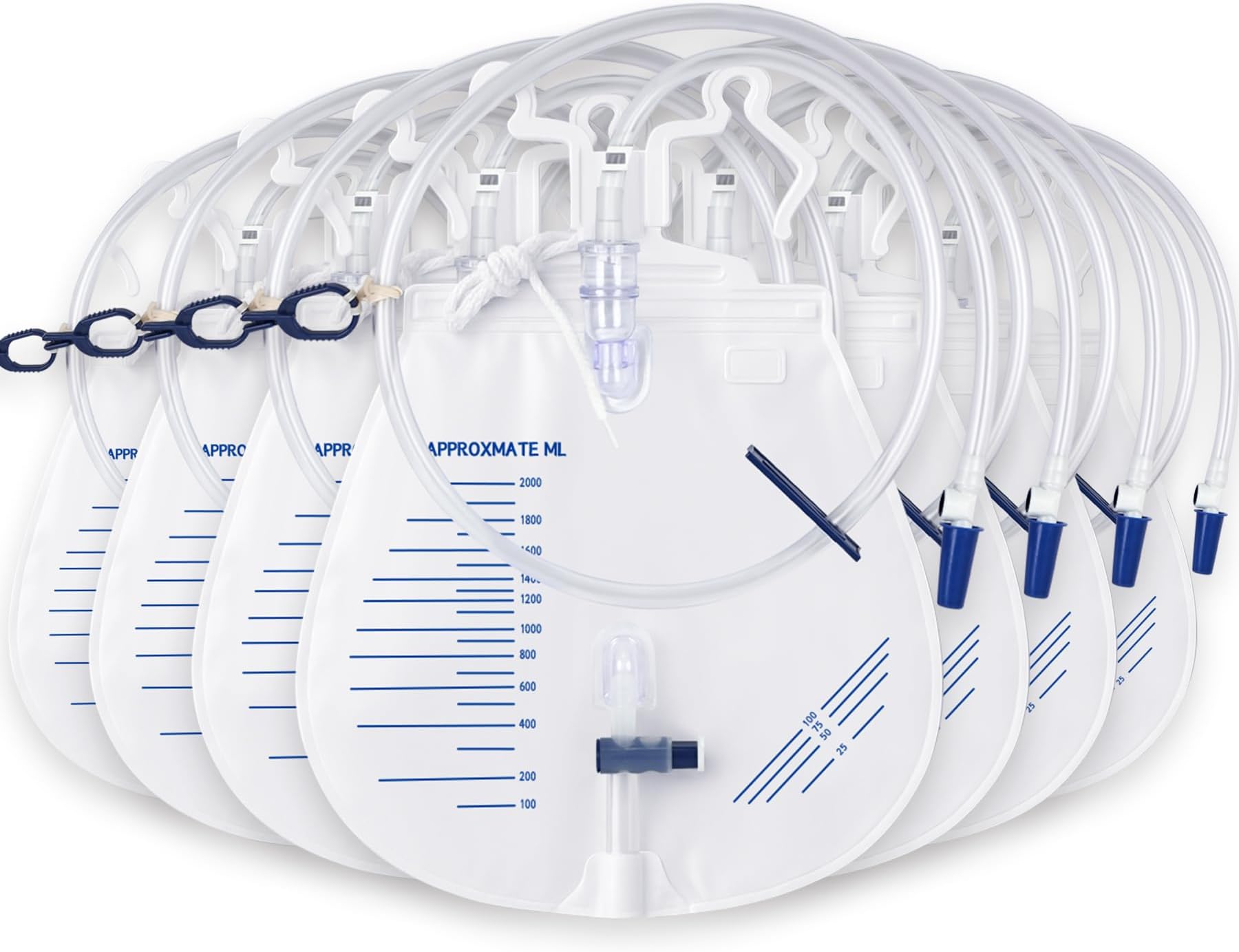 Urinary Drainage Bags 2000ml Urine Catheters Bags with Anti-Reflux Chamber and 48" Thickened Drainage Tube, 10 Pack