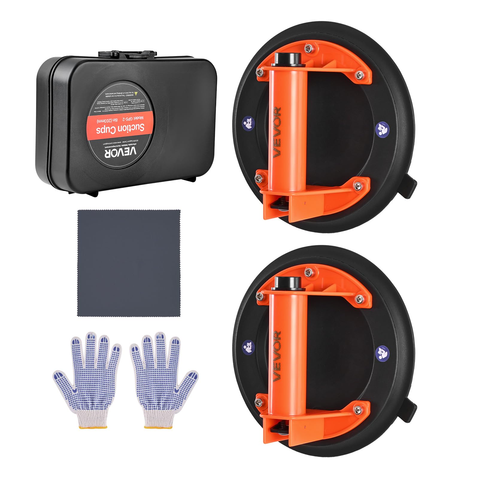 VEVOR Sollevatore a Vuoto per Vetri da 203 mm Impugnatura in ABS, Carico di 180 kg, Utensile a Ventosa per Piastrelle con Custodia per Trasporto per Sollevare Piastrelle di Grandi Dimensioni, 2pz