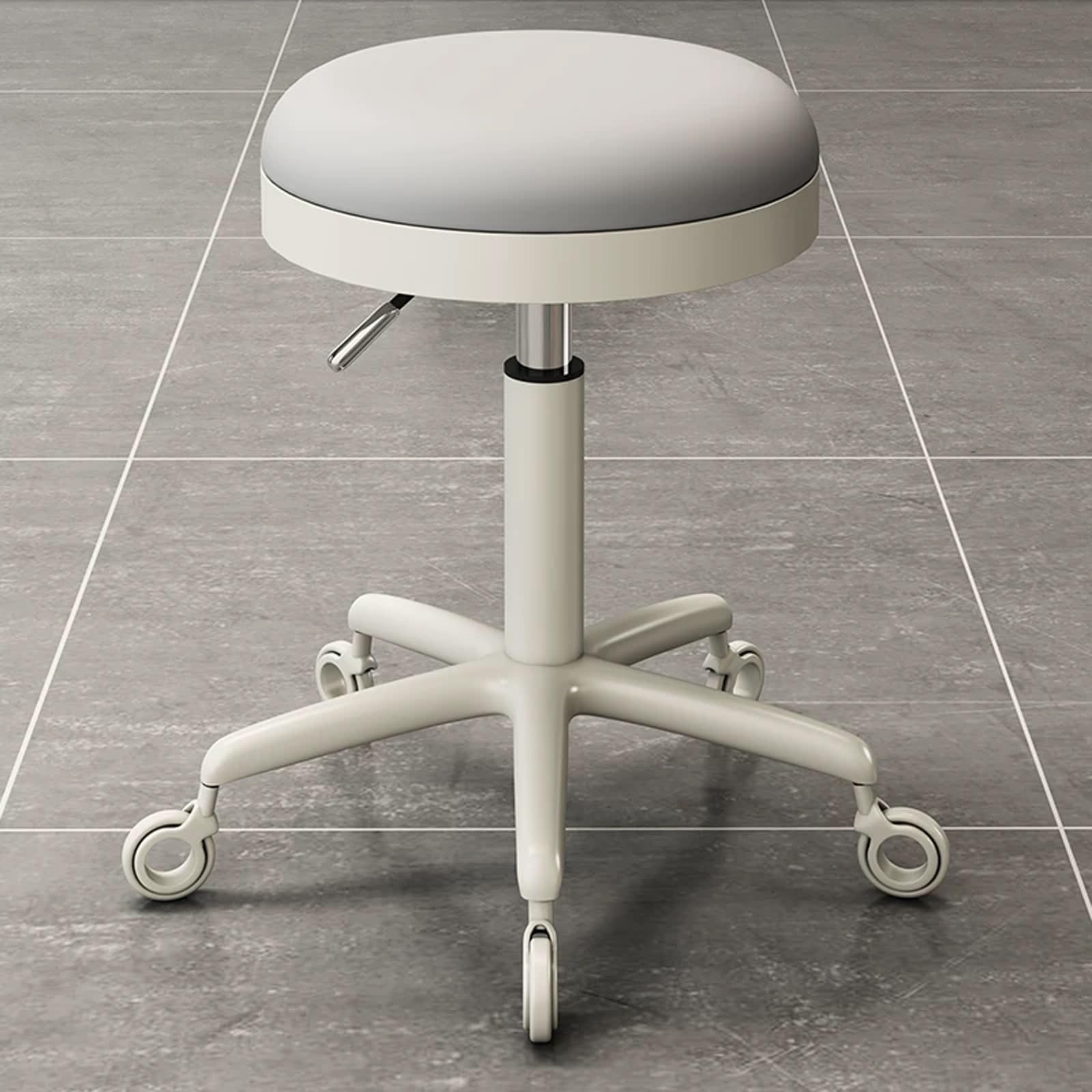 Taburete Giratorio Cocina con Ruedas Regulable en Altura 47-64cm Silla Alta | Taburete de Tocador Ergonomico Flexible Seating, Tapizado en Polipiel, Base Estable, para Peluquería Oficina Hogar(Silver)