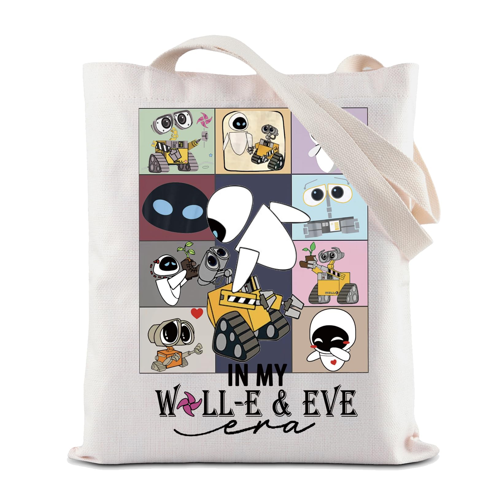 ZJXHPO Robot Love Tote Bag Cartoon Couples Reusable Grocery Shopping Bag Honeymoon Shoulder Bag Wife Gift (Eve Tote)