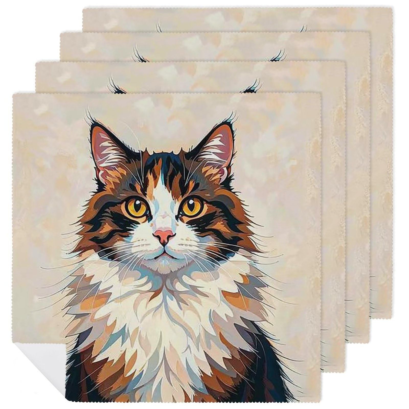 Serviettes de table lavables 47 x 48 cm en tissu délicat motif chat pour décoration de fête