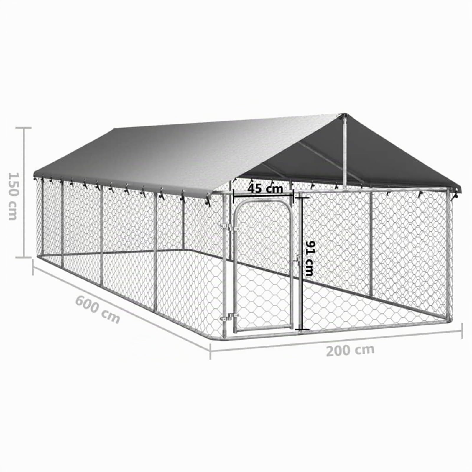 Gabbia per Cani da Esterno con Tetto Recinto 600x200x150 cm