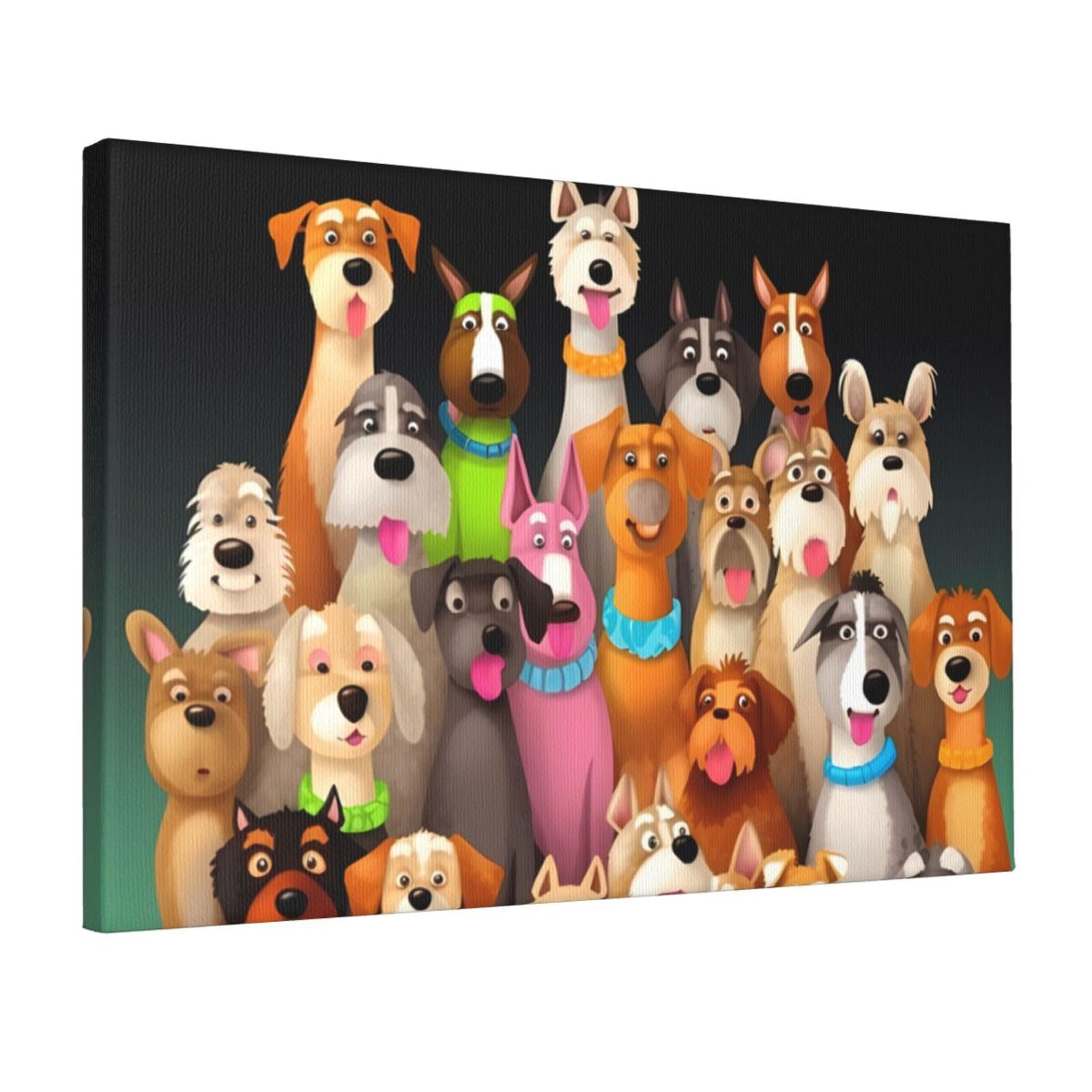 KLOPH Dogs Canvas Wall Art for Living Room 12"x18" Modern Artwork Painting for Bathroom Hanging Canvas Prints Aesthetic Wallart for Bedroom Kitchen Office Wall Decor
