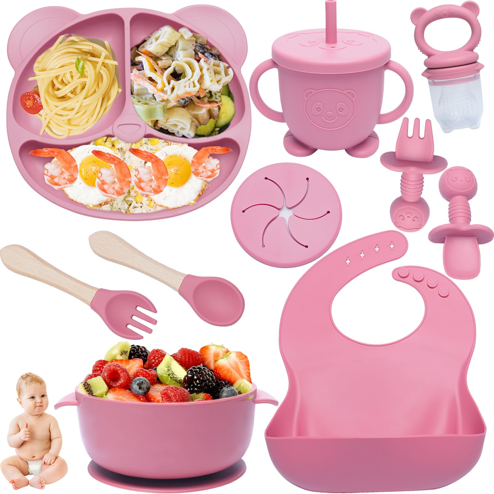 Posate Beaba Second Stage Per Bambini: Cucchiaio E Forchetta Ergonomiche Con Custodia Da Viaggio (Rosa) - 2