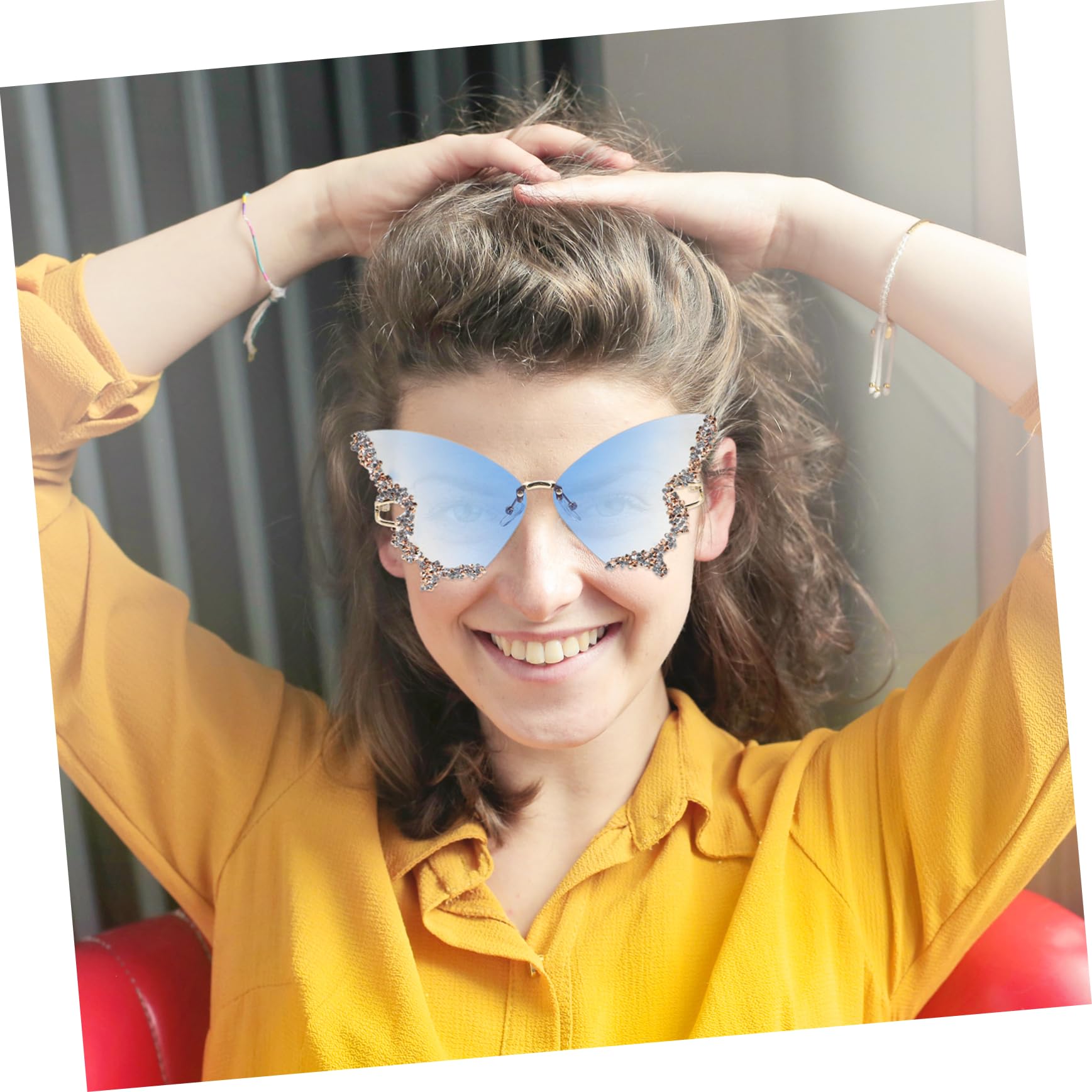 4paia Occhiali Da Sole Senza Montatura Forma Di Farfalla Con Strass Occhiali Funky Per Feste Spiaggia e Fotografi Protezione Uv e Design Accattivante Per Eventi e Vita Quotidiana