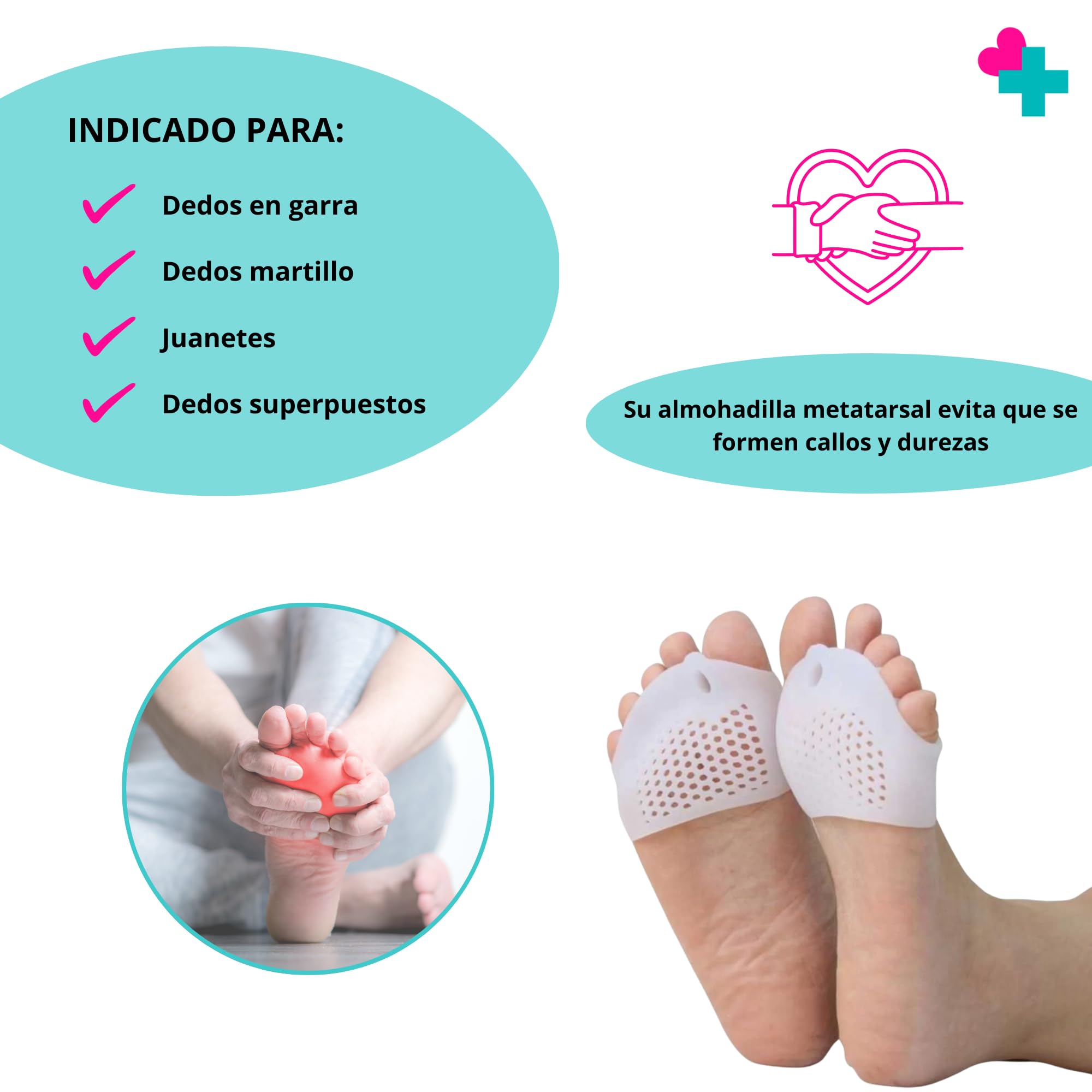 Separador Cinco Dedos del Pie con Almohadilla Metatarsal. Separador Dedos Pie. Corrector Juanetes. Almohadillas para Pies. Almohadillas Metatarsianas. Protectores Pie. Dedos en Garra. Dedos Martillo.