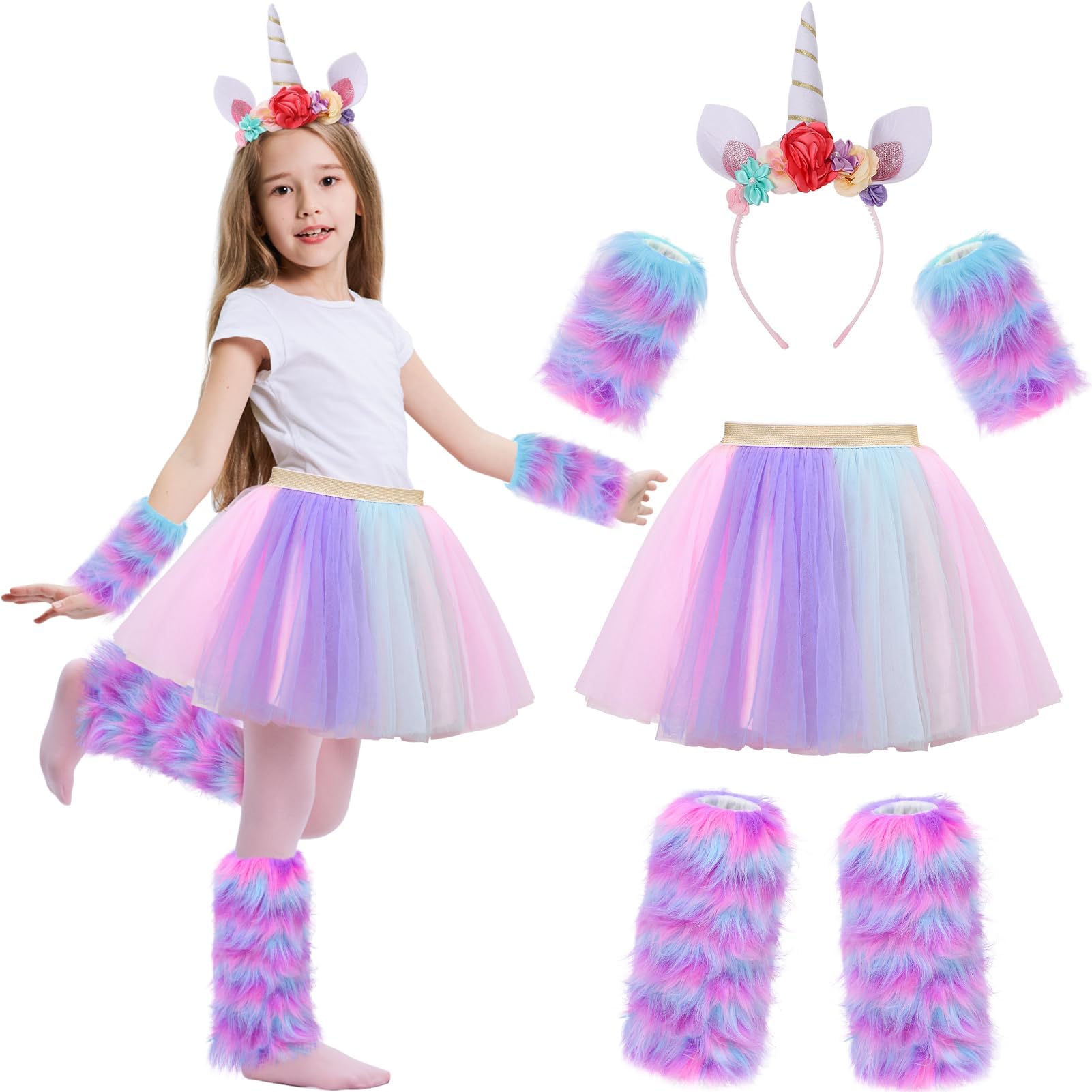 Tacobear Unicorn Costume for Girls Fluffy Legwarmers Gloves Tutu Skirt Headband