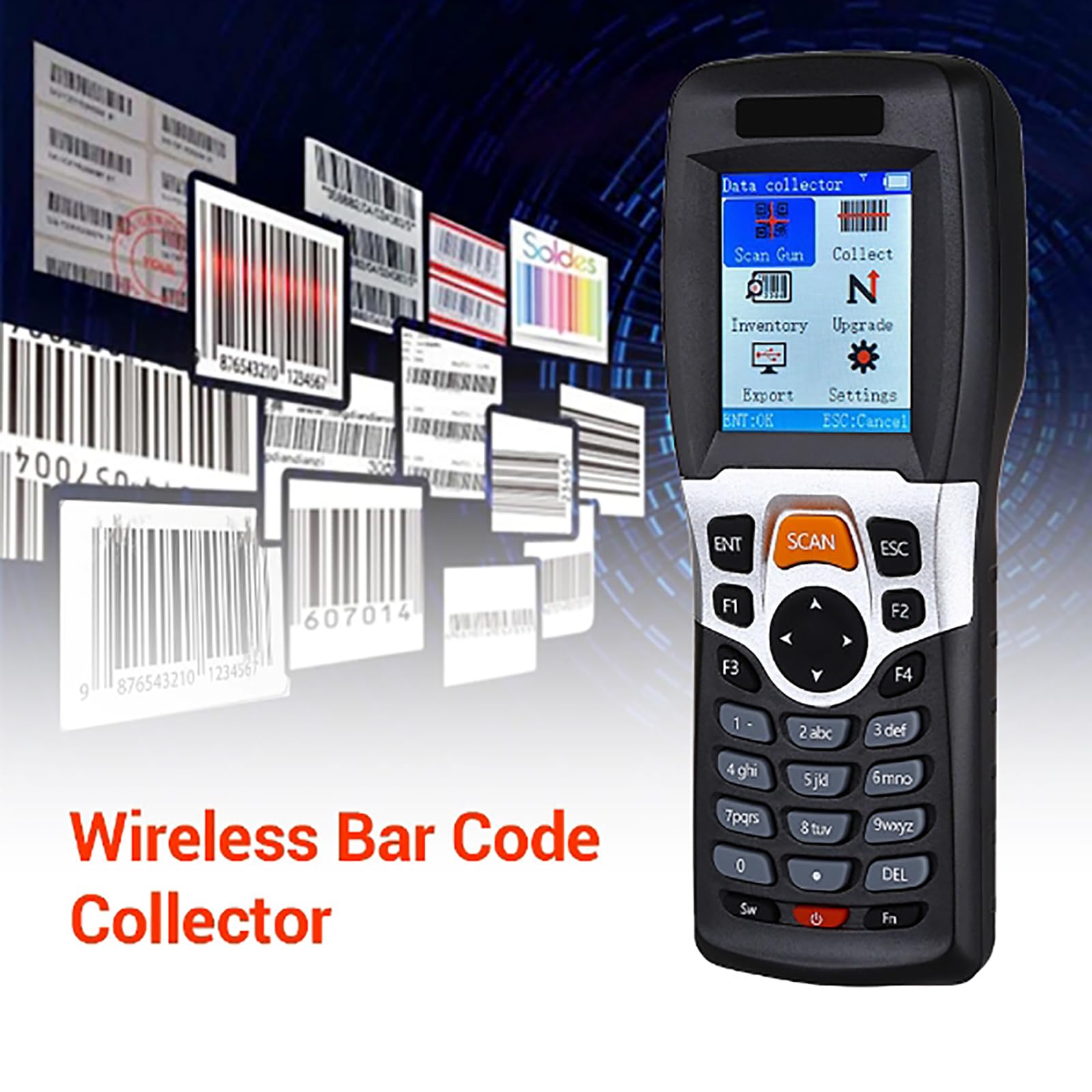 1D Escáner de Código de Barras Inalámbrico 2,4G Escáner de inventario y coleccionista, Lector de código de Barras para escanear colección e inventario con Pantalla LCD de 2,2 Pulgadas