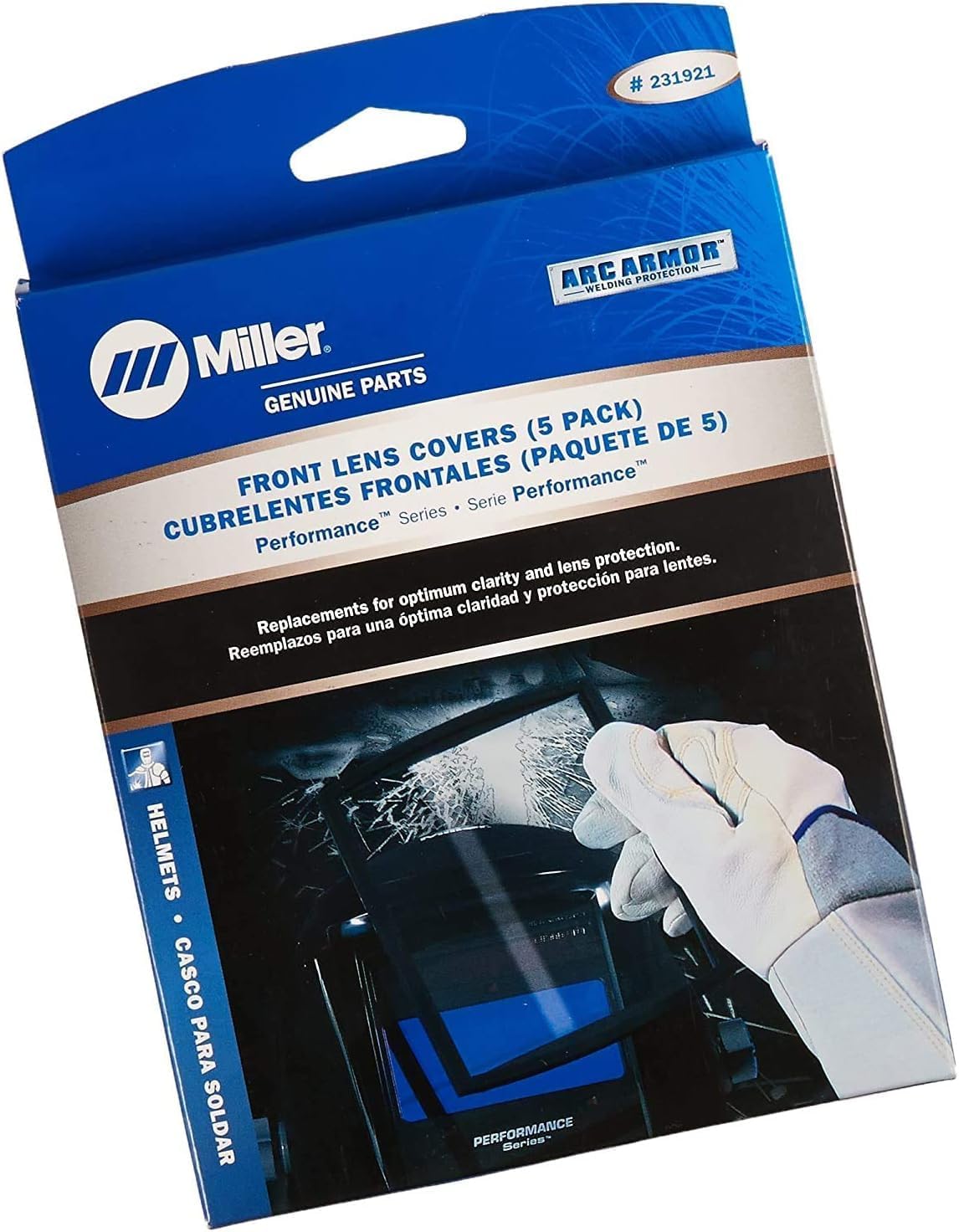 231921 Miller Front Lens Cover for Performance Series Welding Helmets, Durable Replacement Lens Protects from Sparks & Scratches, 5-Pack Value for Clear Vision and Helmet Longevity