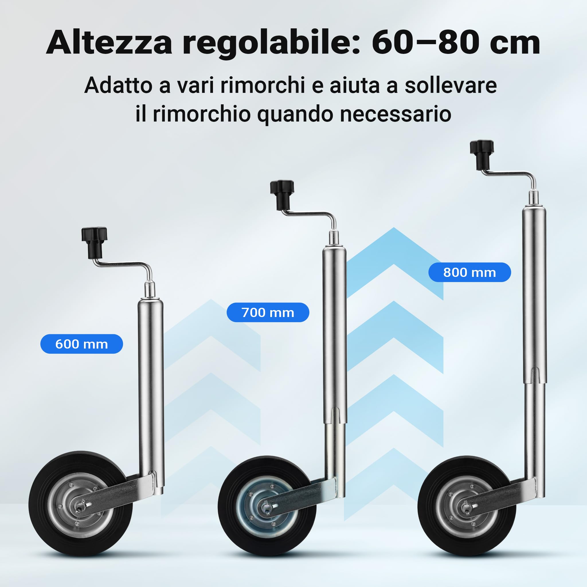 Wiltec Servotimone con ruota 362 kg Ruotino per carrello appendice rimorchio roulotte