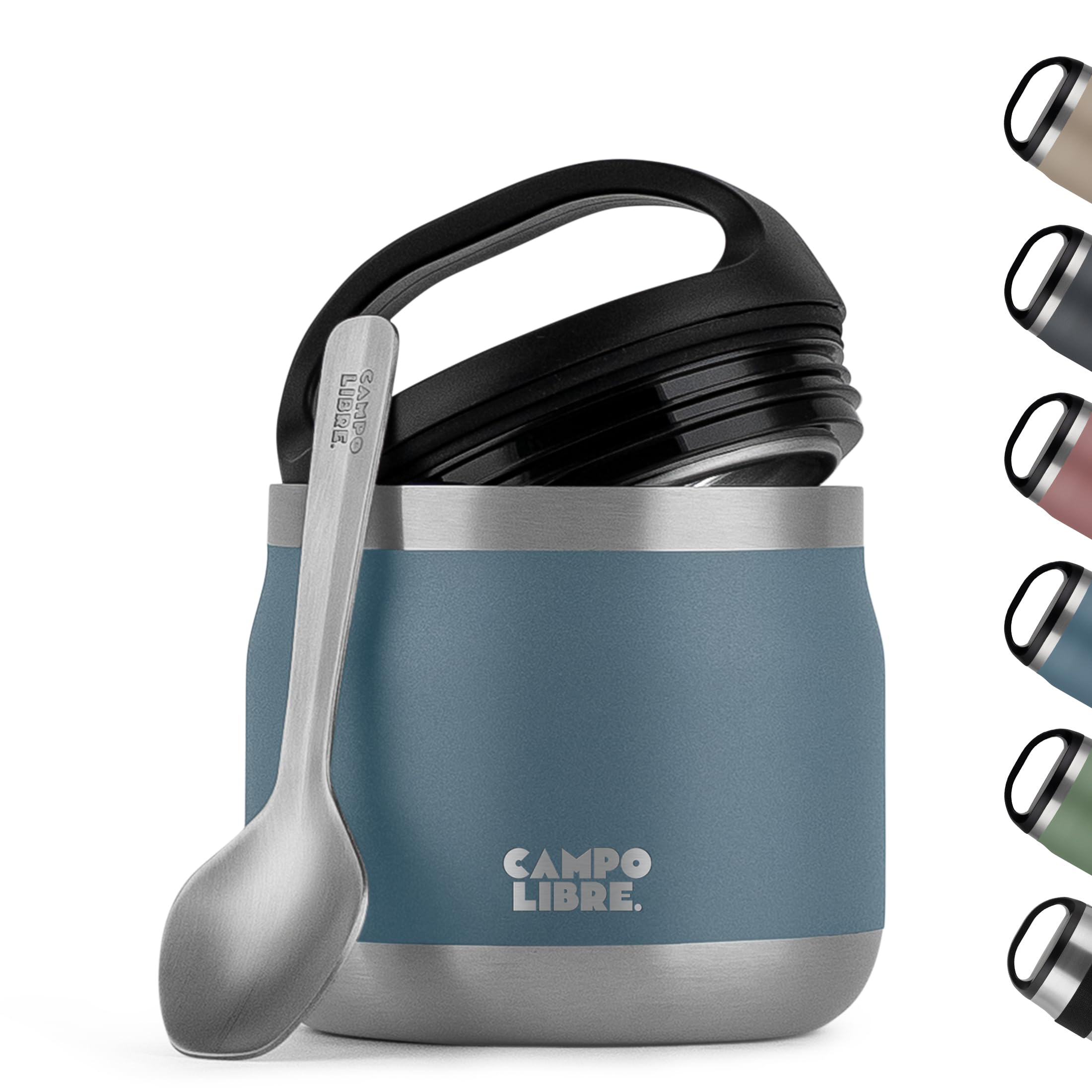 Campo Libre.® Lotta – Thermo per Alimenti Caldi & Freddi – Porta vivande Termico con Cucchiaio – Termo per Adulti o Bambini/Neonati, Schiscetta Pranzo – Ideale da Portare con Sé. Blu. 400ml