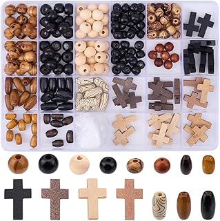 SUNNYCLUE 1 Box 290Pcs Cross Wood Beads Kit Easter Wooden Cross Beads Crucifix Mini Crosses Cross Bead Charms Wooden Round Spacer Beads for Jewelry Making DIY Earrings Bracelet Rosaries Supplies