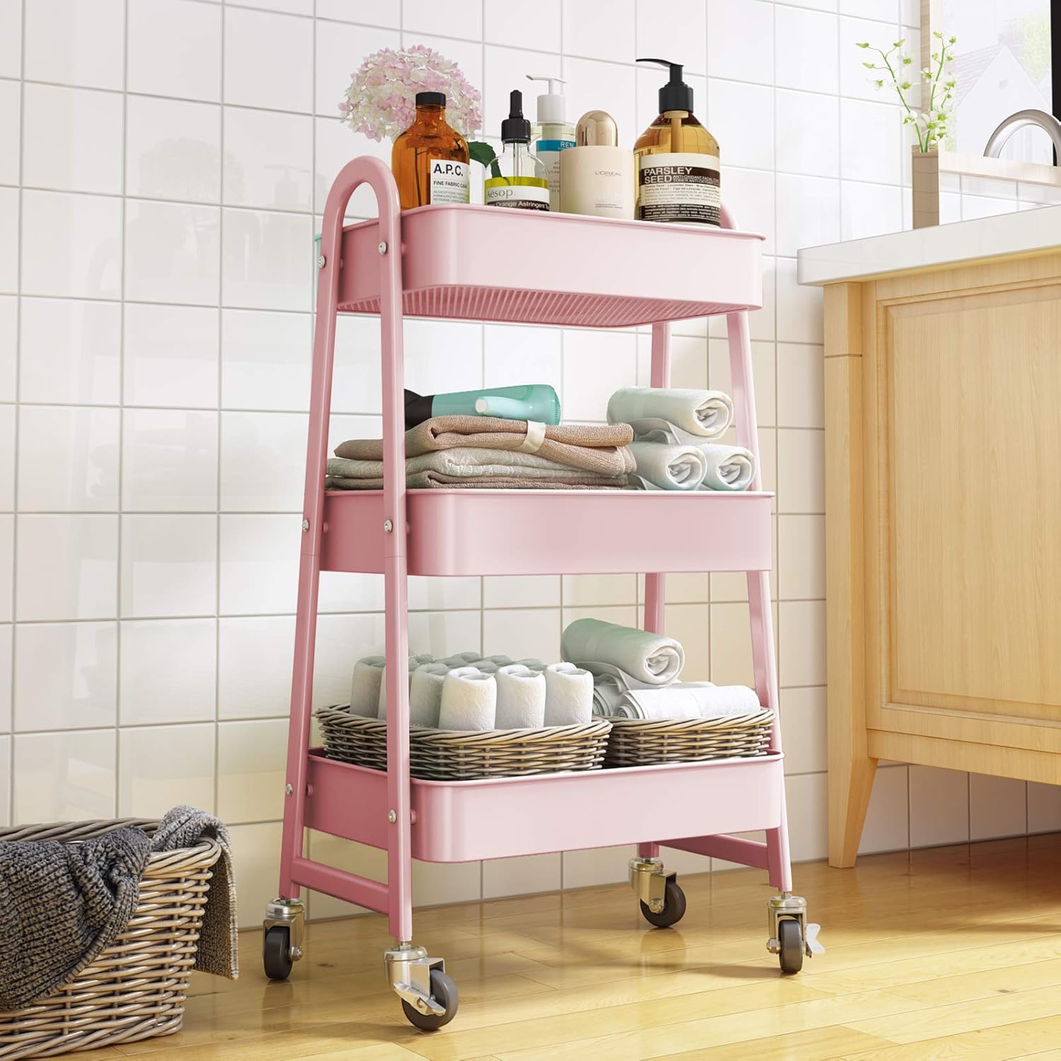 HomeMagic Storage Trolley Cart,3-Tier Multi-Purpose Trolley Organizer ...