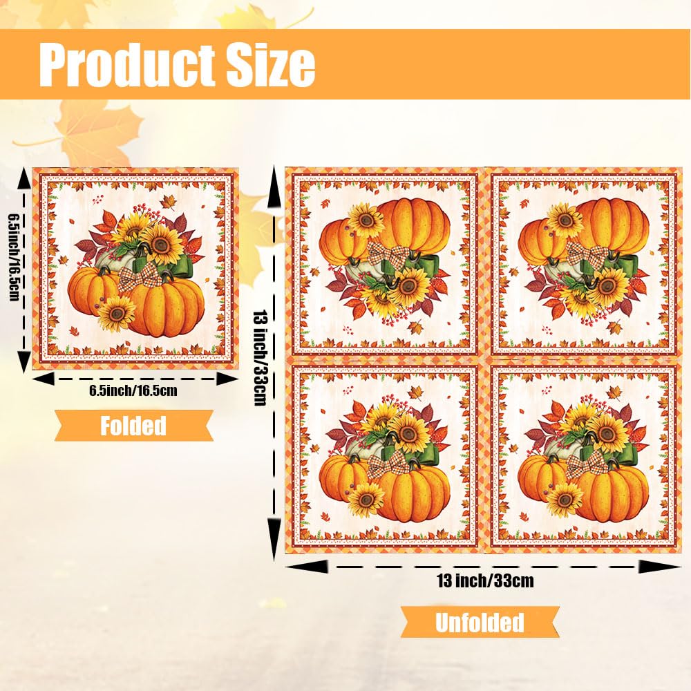 Homlouue 100 Tovaglioli Di Carta 3 Veli – Tema Autunno, Zucca E Girasole – Perfetti Per Ringraziamento E Feste A Tema
