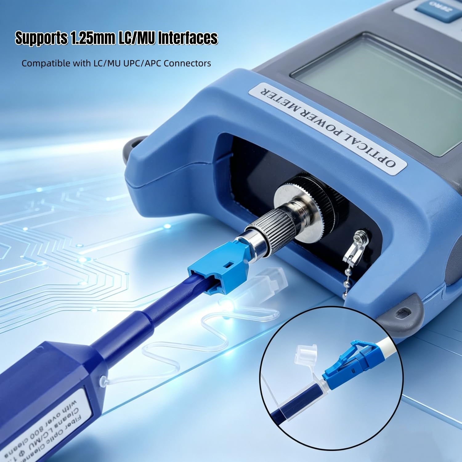 Bolígrafo de limpieza de fibra óptica para conectores LC/MU de 1,25 mm, limpiador de fibra con sonda extensible para adaptadores de mamparo de alta densidad y cables de conexión, compatible con UPC