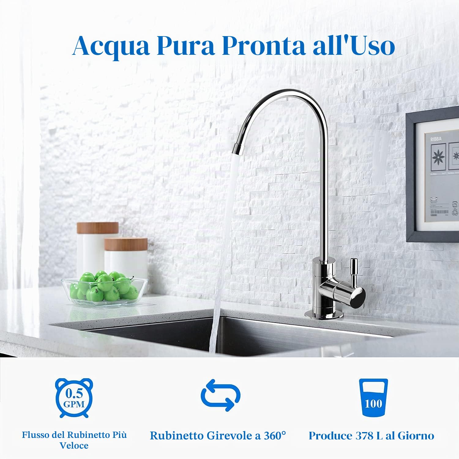 Geekpure Sistema di filtraggio per acqua potabile osmosi inversa 4 stadi - Membrana certificata NSF 100 GPD