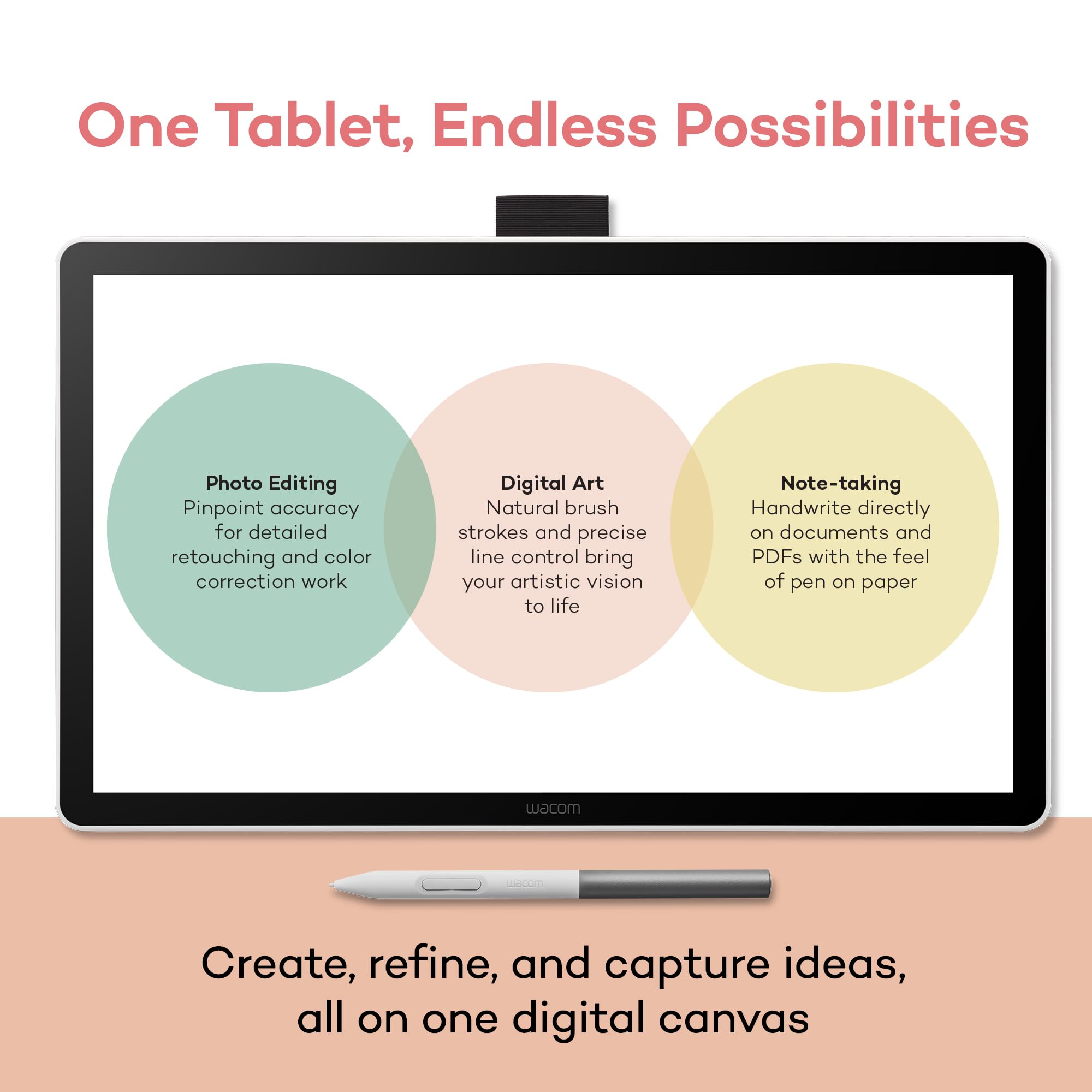 Wacom One 14 Tablet graficzny z ekranem 14″ Full HD, rysik bez baterii, ekran antyrefleksyjny, kompatybilny z Windows macOS ChromeOS