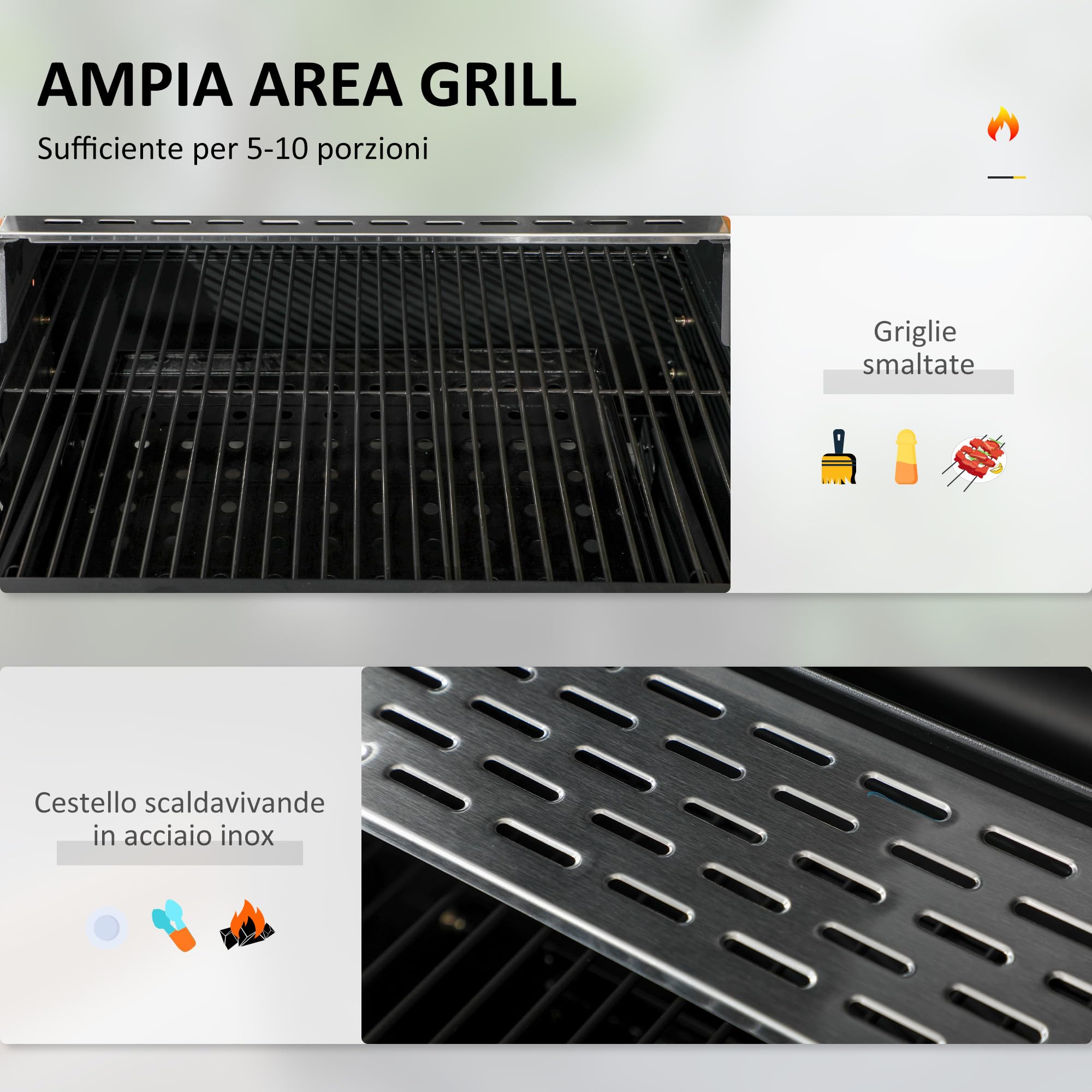 Outsunny Barbecue a Carbone con Griglia Regolabile e Ruote, BBQ con Coperchio, Tavolini Laterali, Termometro e Ripiano Inferiore, Nero