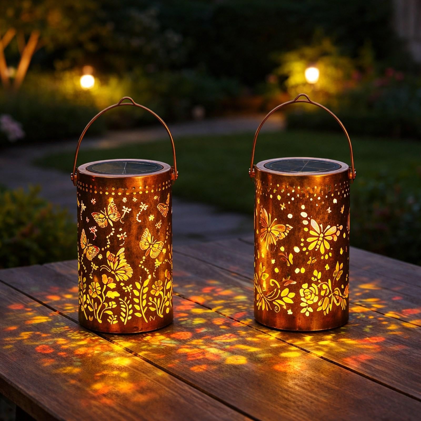 Linterna Solar para jardín Exterior, decoración LED Hierro, Linterna Decorativa para paisajes, Luces Colgantes, luz proyección para, Flor de Mariposa