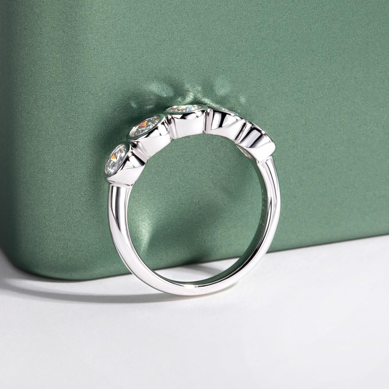 Moissanite Eternity Ring Wave/Square/Heart/Mountain Shape Round Ideal Cut D Color S925 Sterling Silver Bezel Set Anniversary Wedding Band Rings for Women with Certificate