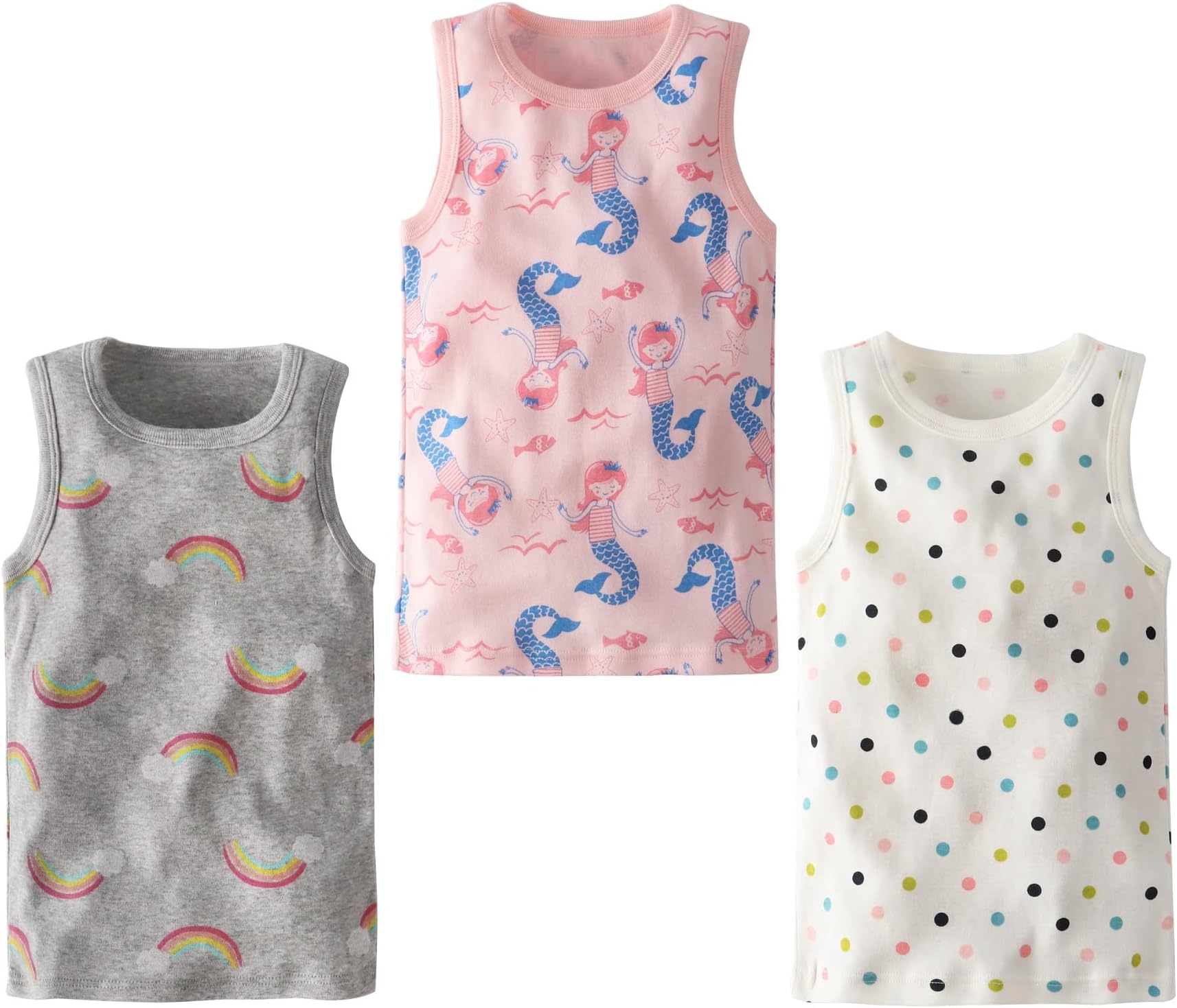 XZYIXYS100% cotton 3-Pack Little Girls Undershirts Tank Tops Racerback Comfortable Size 3-10 Years Old Cartoon